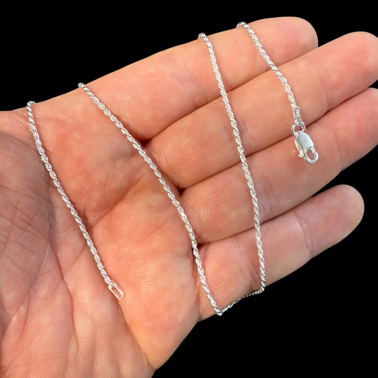 925 Sterling Silver 1.5mm Diamond Cut Rope Chain Necklace - Image 3