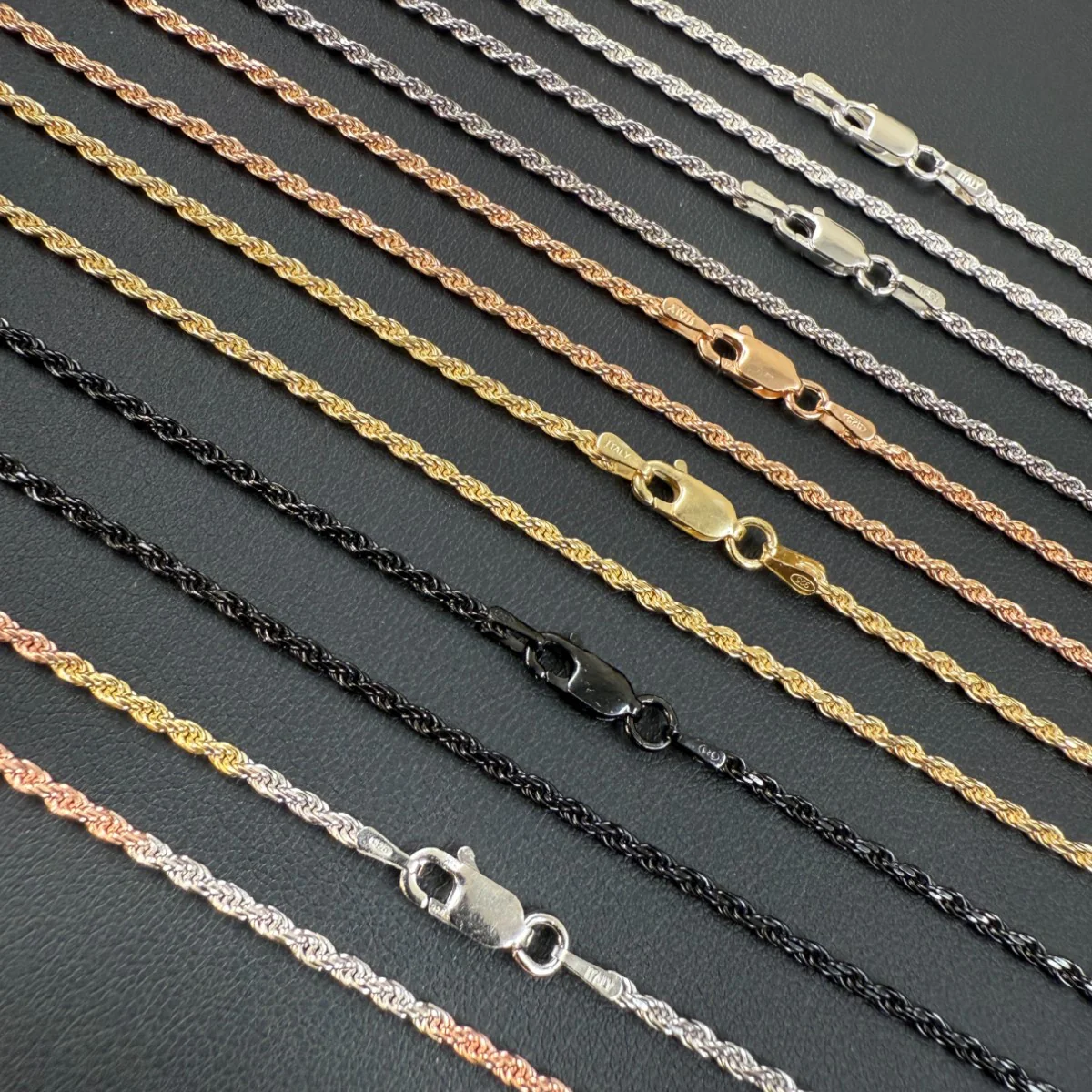 925 Sterling Silver 1.8mm Diamond Cut Rope Chain Necklace - Image 12