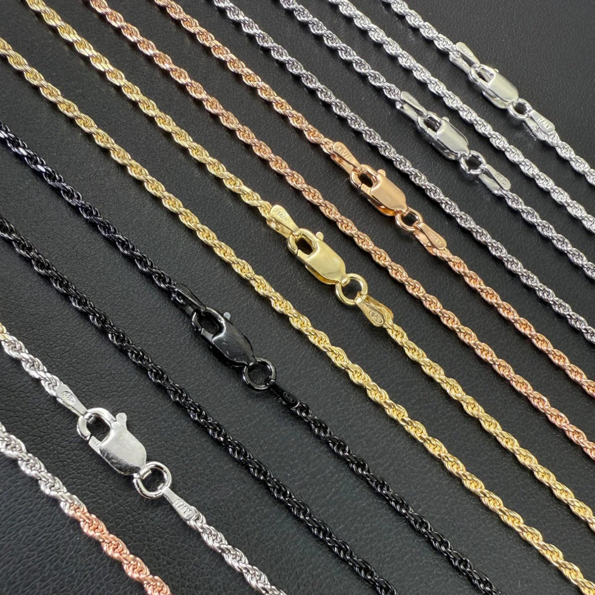 925 Sterling Silver 1.8mm Diamond Cut Rope Chain Necklace - Image 13