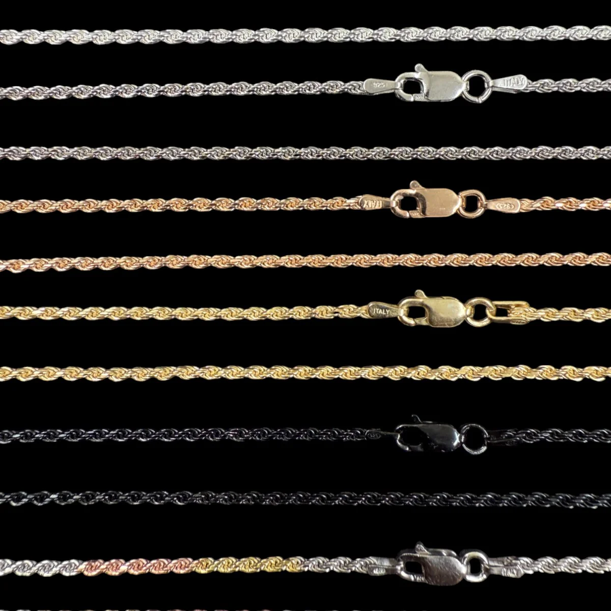 925 Sterling Silver 1.8mm Diamond Cut Rope Chain Necklace - Image 8