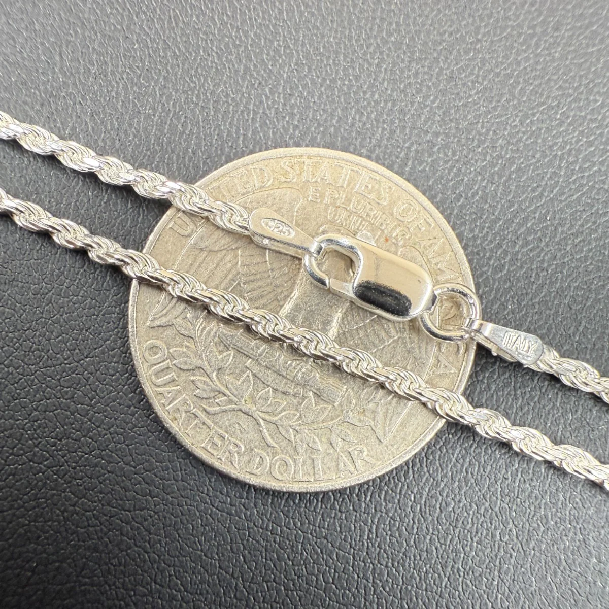 925 Sterling Silver 1.8mm Diamond Cut Rope Chain Necklace - Image 9