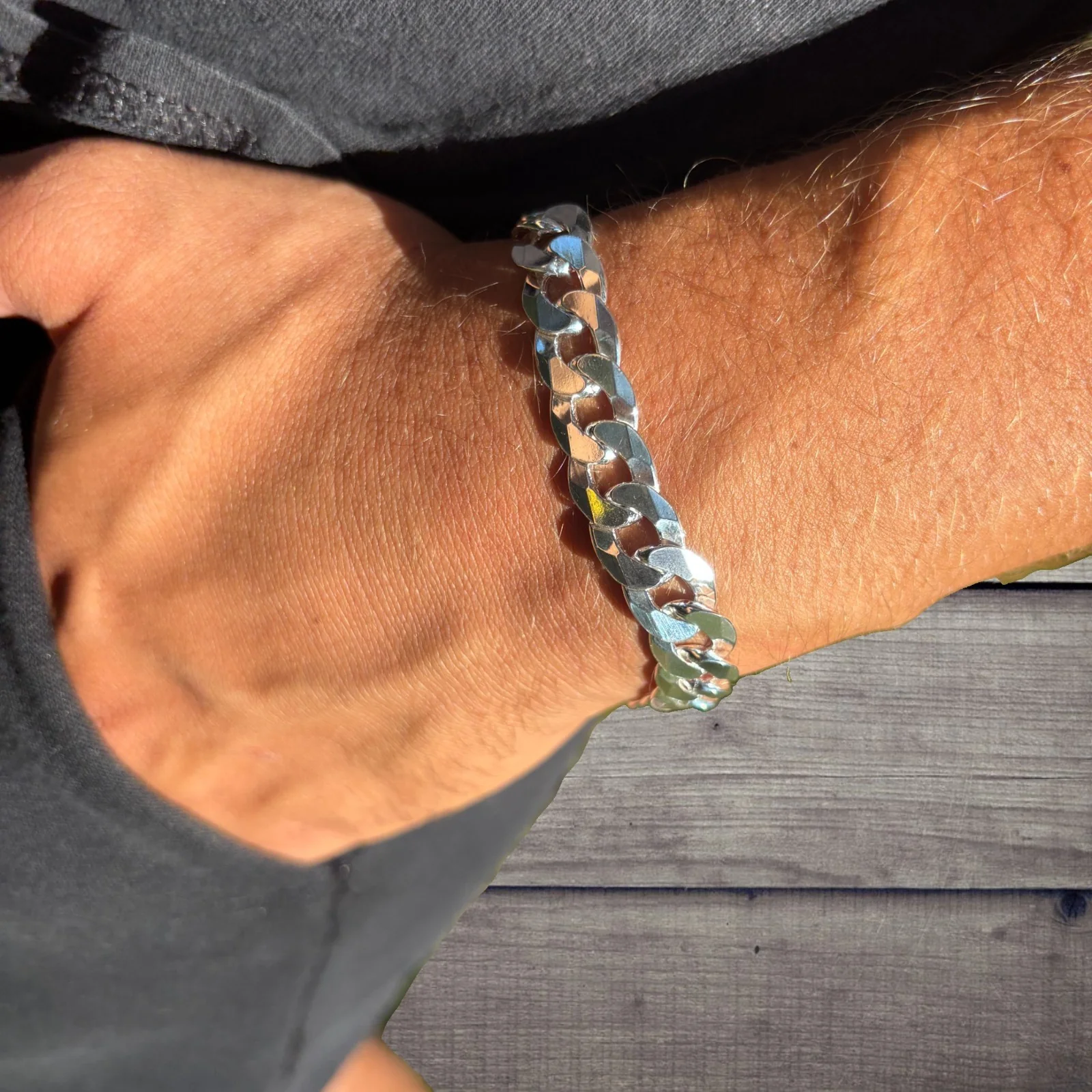 925 Sterling Silver 10.5mm Flat Curb Bracelet - Image 10