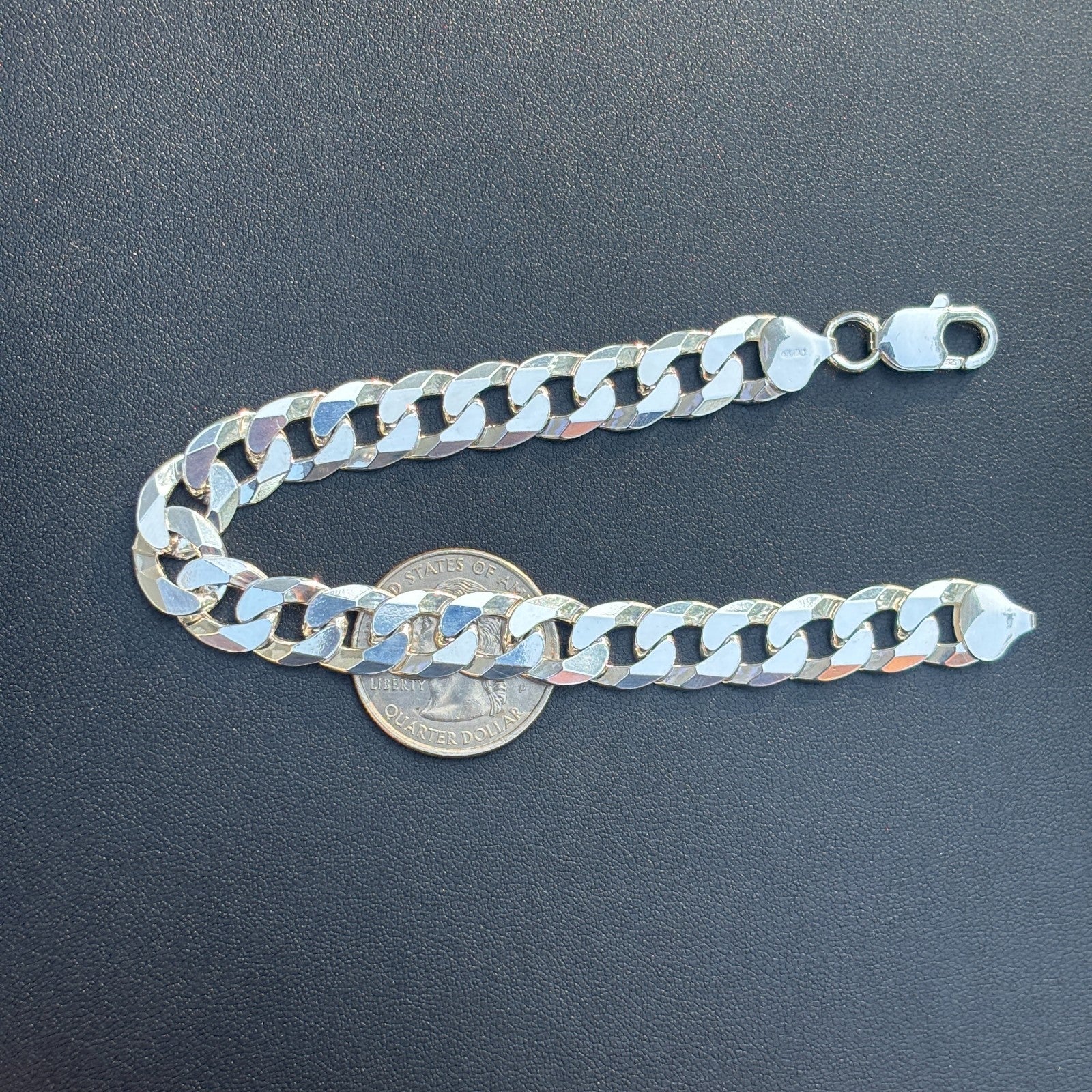 925 Sterling Silver 10.5mm Flat Curb Bracelet - Image 12