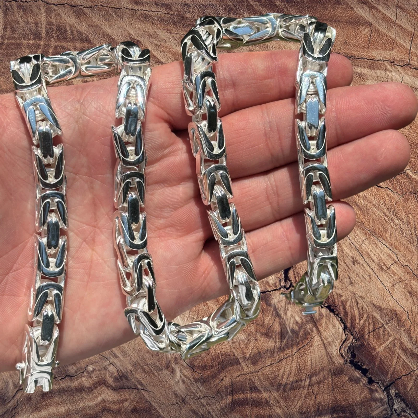 925 Sterling Silver 10mm Byzantine W. Box Clasp Chain Necklace - Image 4