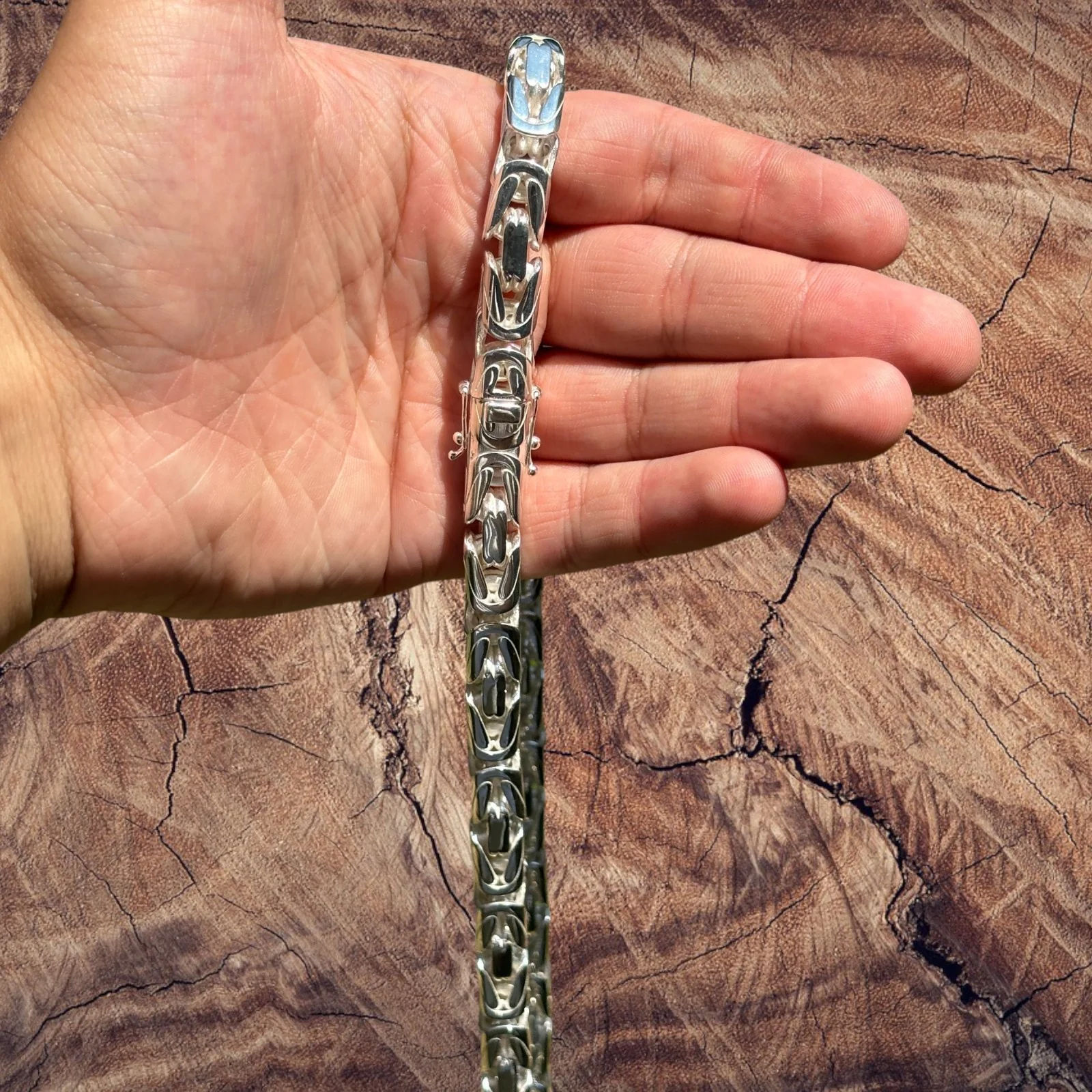 925 Sterling Silver 10mm Byzantine W. Box Clasp Chain Necklace - Image 5
