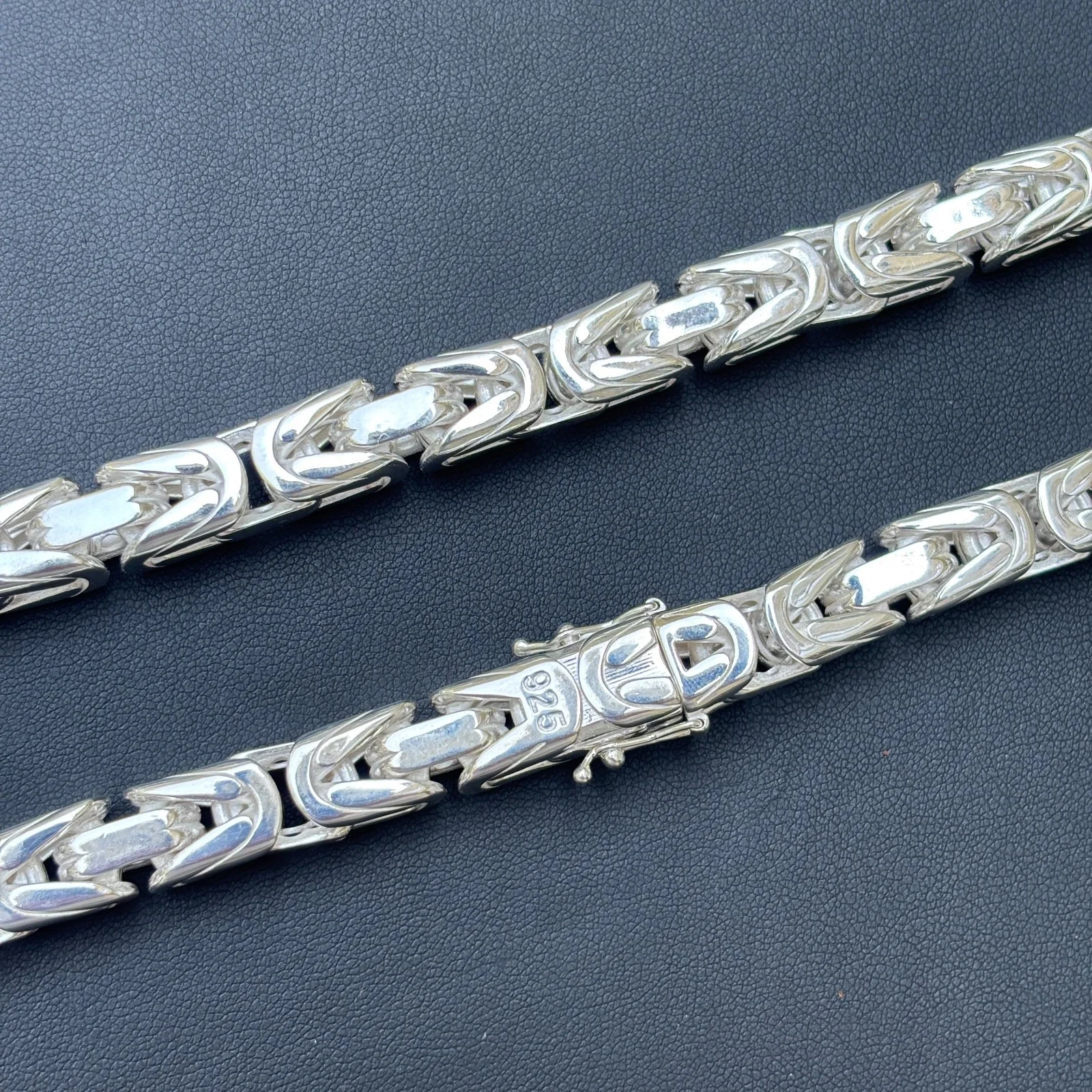 925 Sterling Silver 10mm Byzantine W. Box Clasp Chain Necklace - Image 8