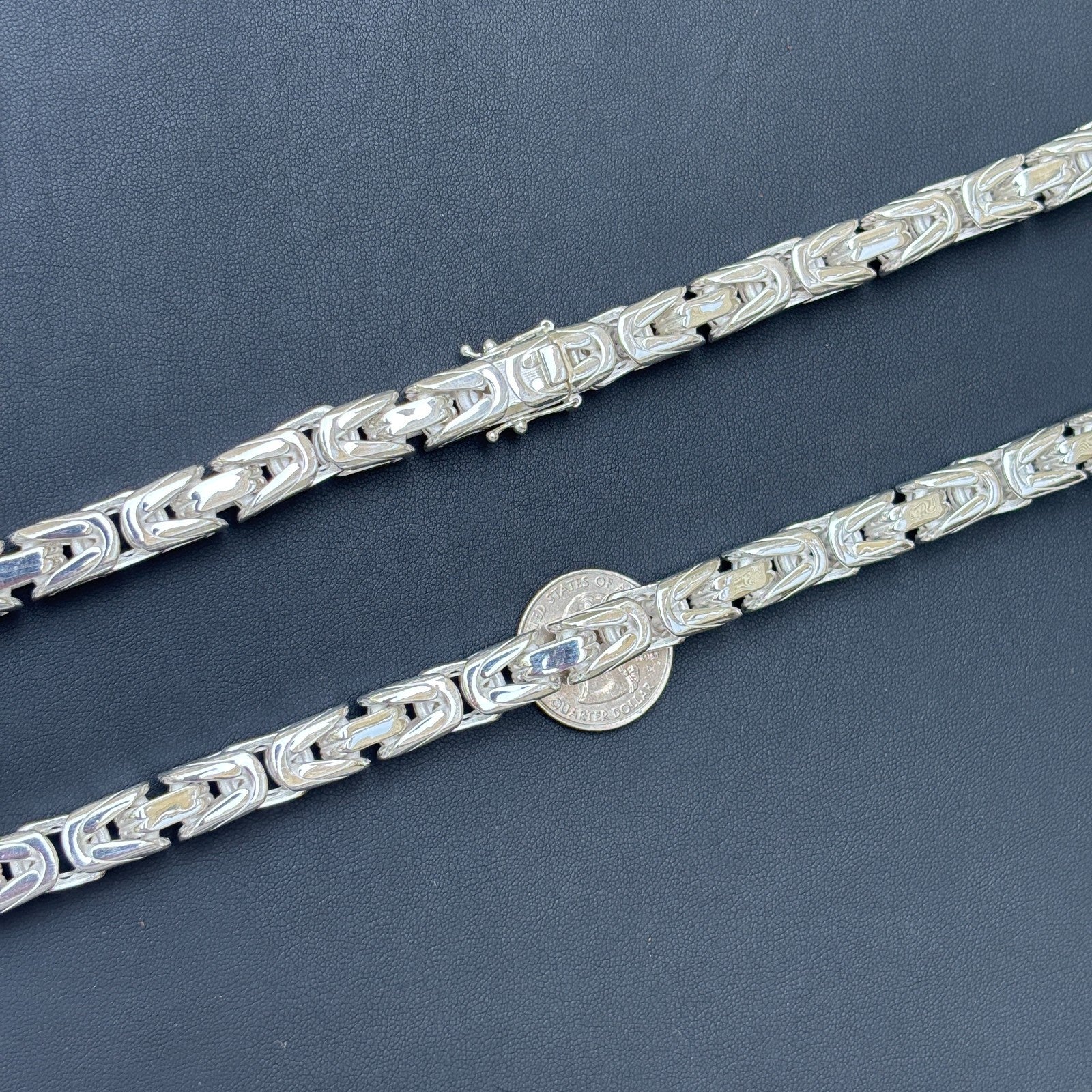 925 Sterling Silver 10mm Byzantine W. Box Clasp Chain Necklace - Image 9