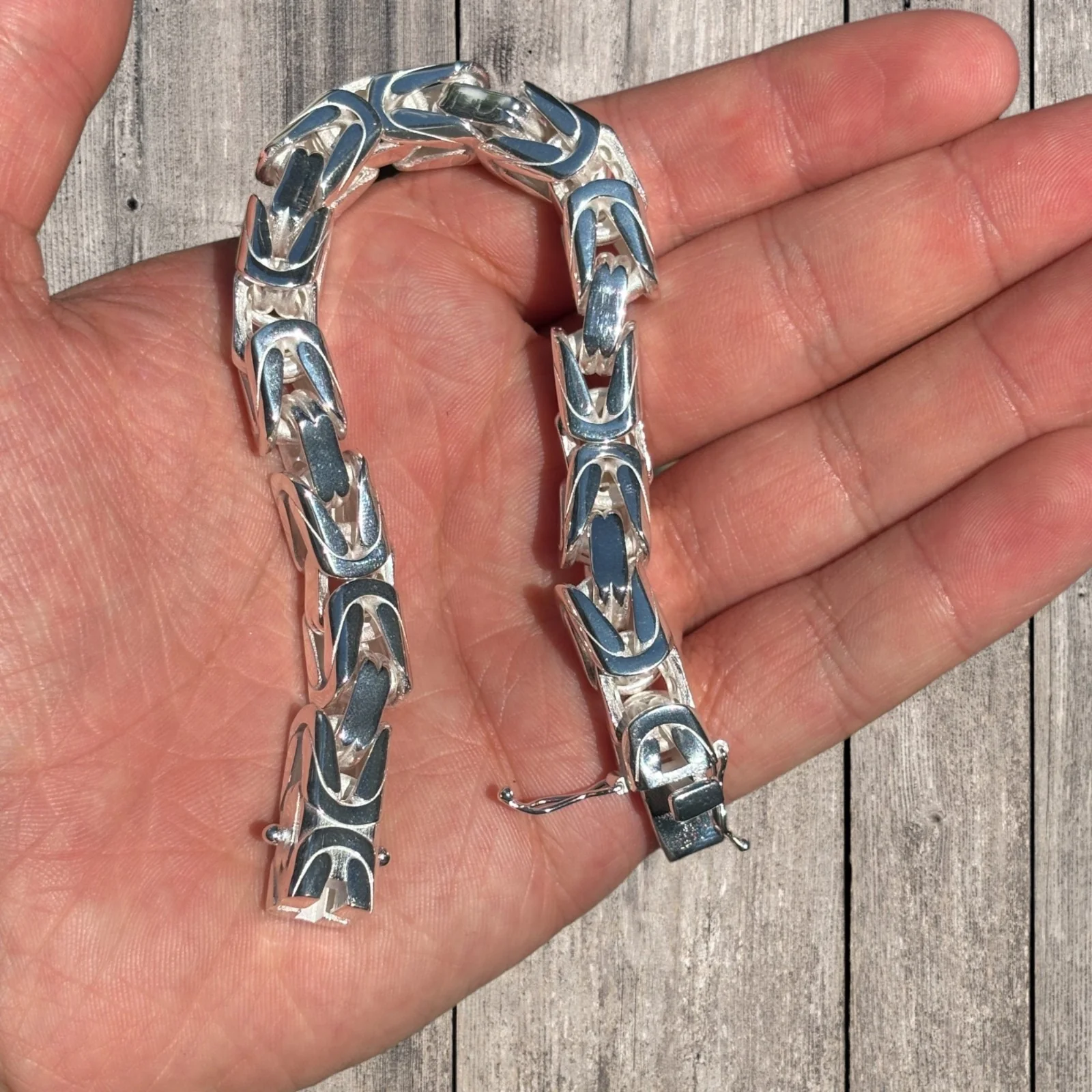 925 Sterling Silver 10mm Byzantine W. Box Clasp Bracelet - Image 15