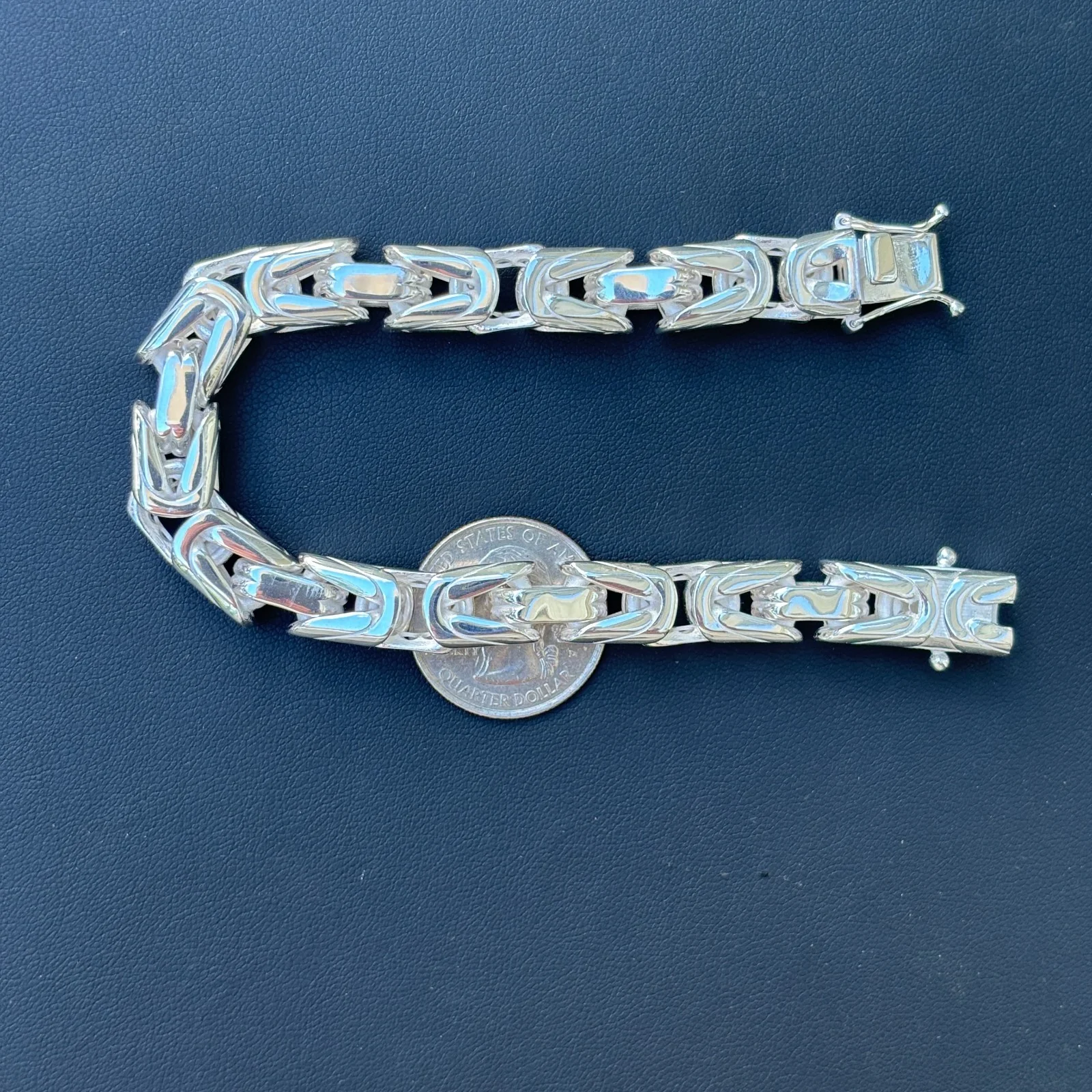 925 Sterling Silver 10mm Byzantine W. Box Clasp Bracelet - Image 8