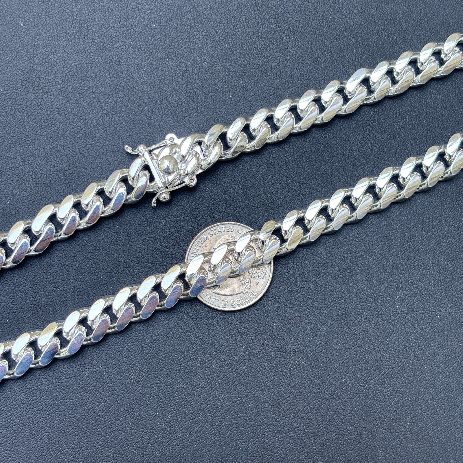 925 Sterling Silver 10mm Miami Cuban W. Box Clasp Chain Necklace - Image 11