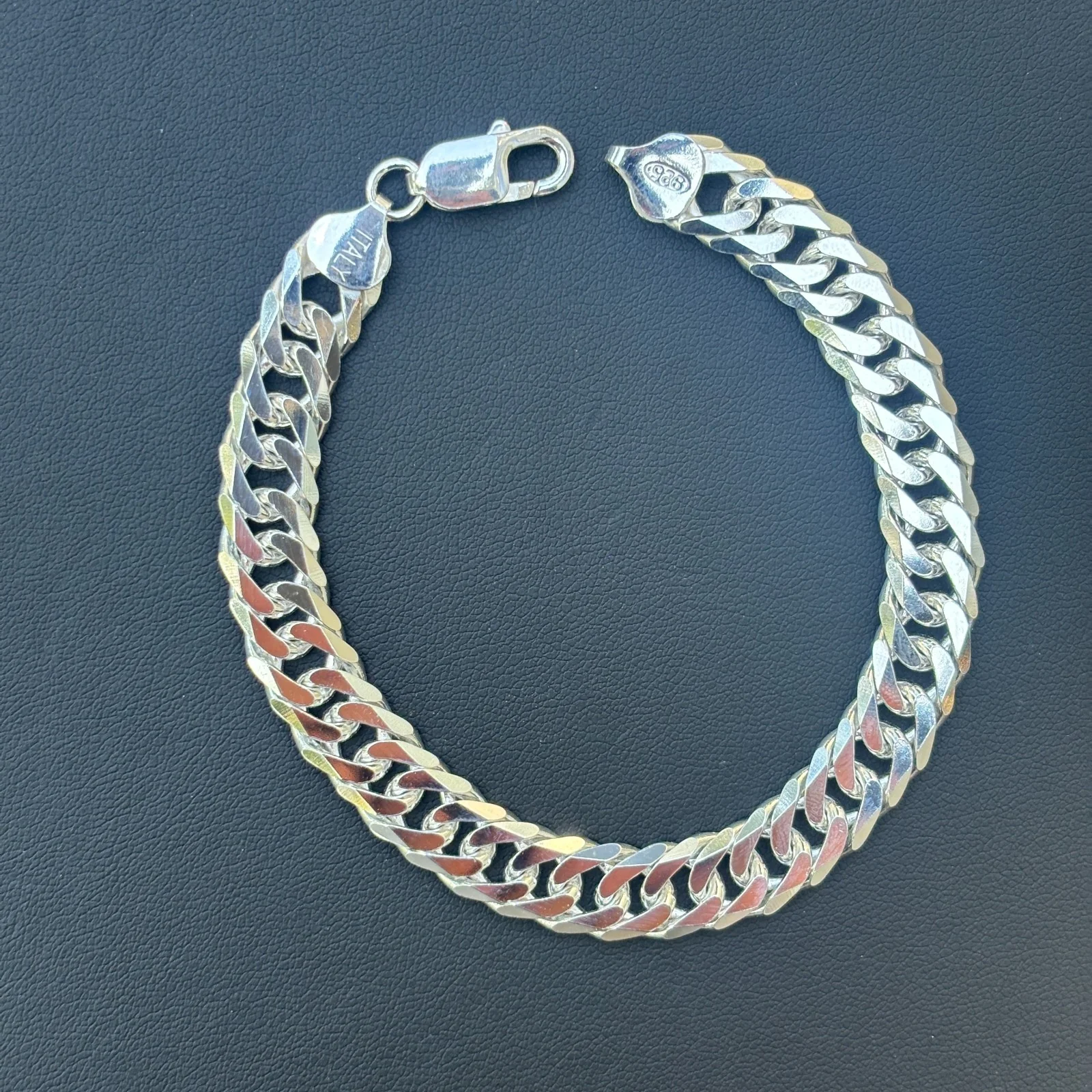 925 Sterling Silver 10mm Double Curb Bracelet - Image 2
