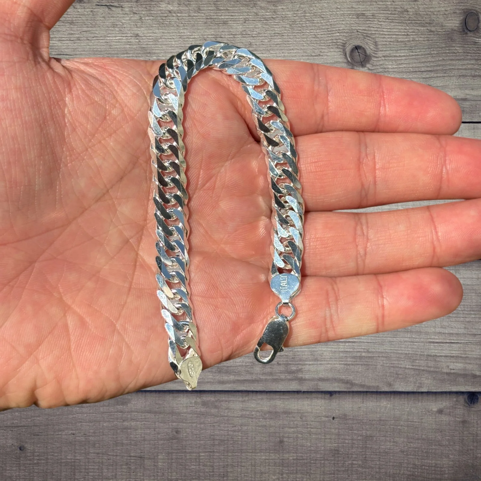 925 Sterling Silver 10mm Double Curb Bracelet - Image 3