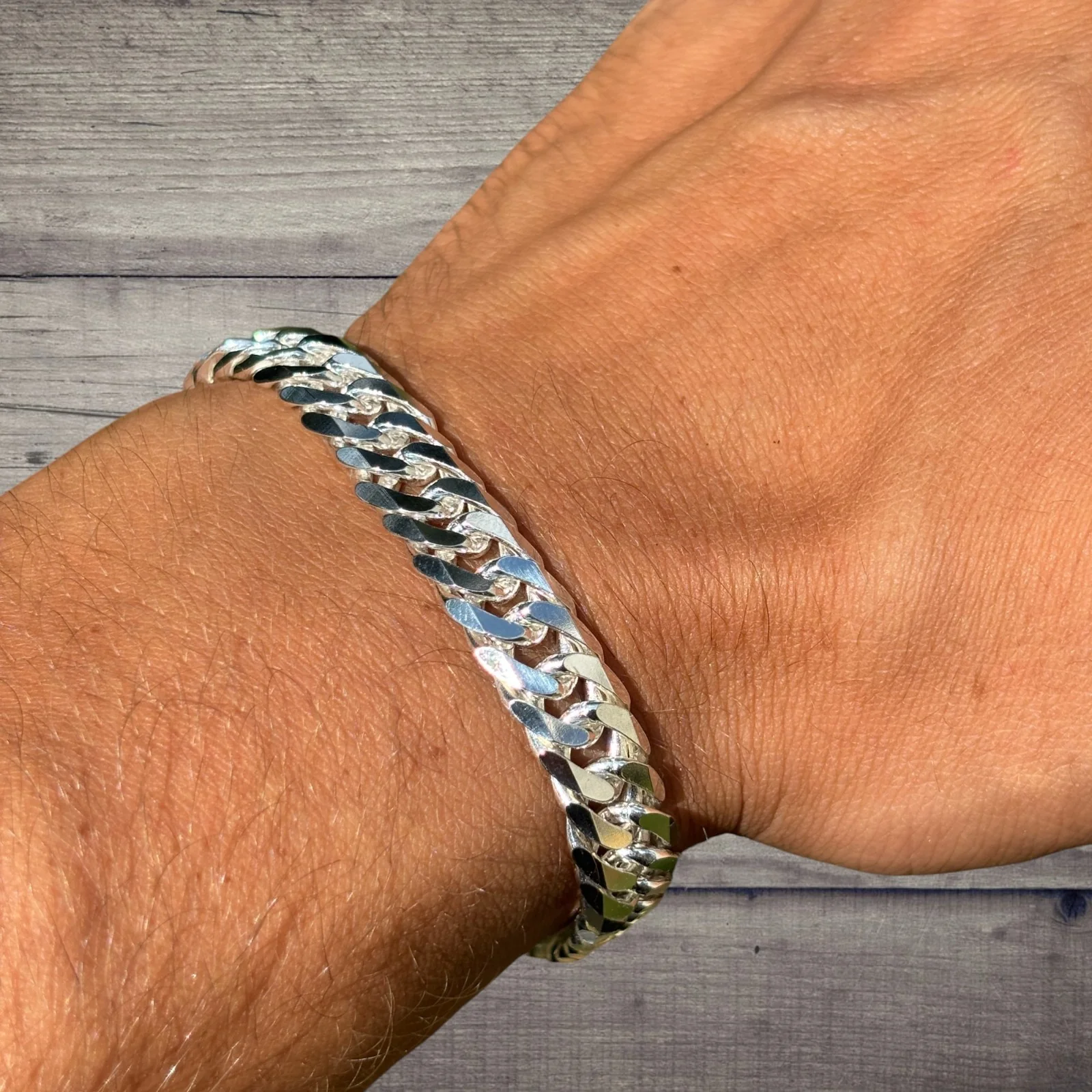 925 Sterling Silver 10mm Double Curb Bracelet - Image 5