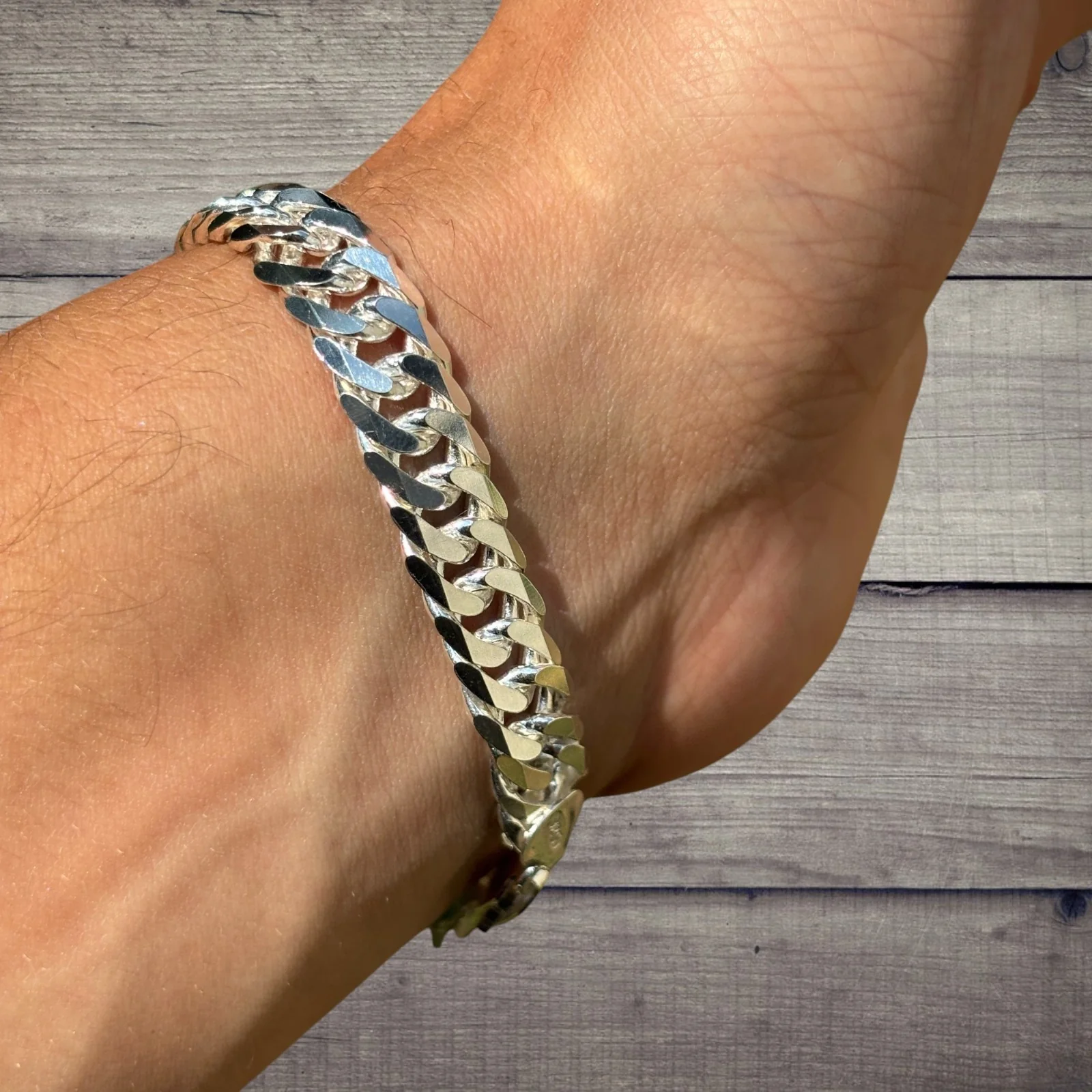 925 Sterling Silver 10mm Double Curb Bracelet - Image 9
