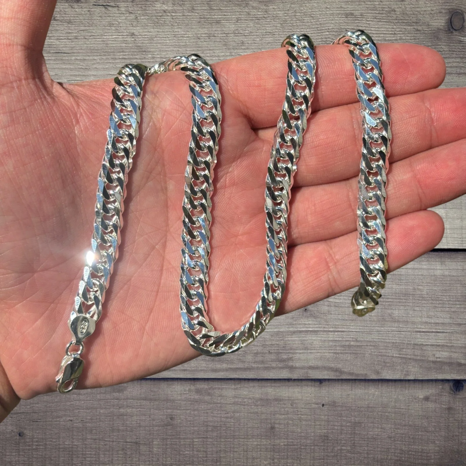 925 Sterling Silver 10mm Double Curb Chain Necklace - Image 4