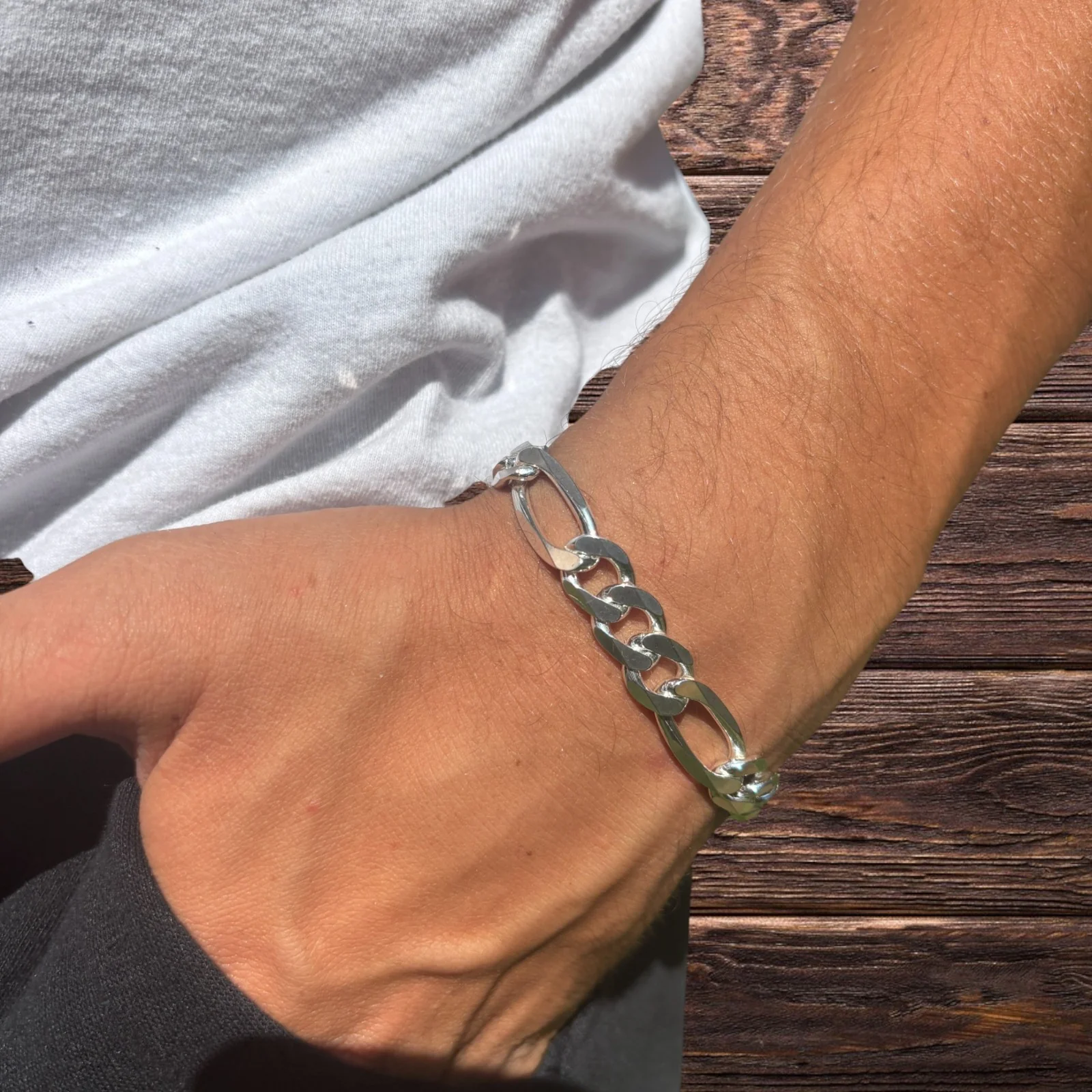 925 Sterling Silver 10mm Figaro Bracelet - Image 14