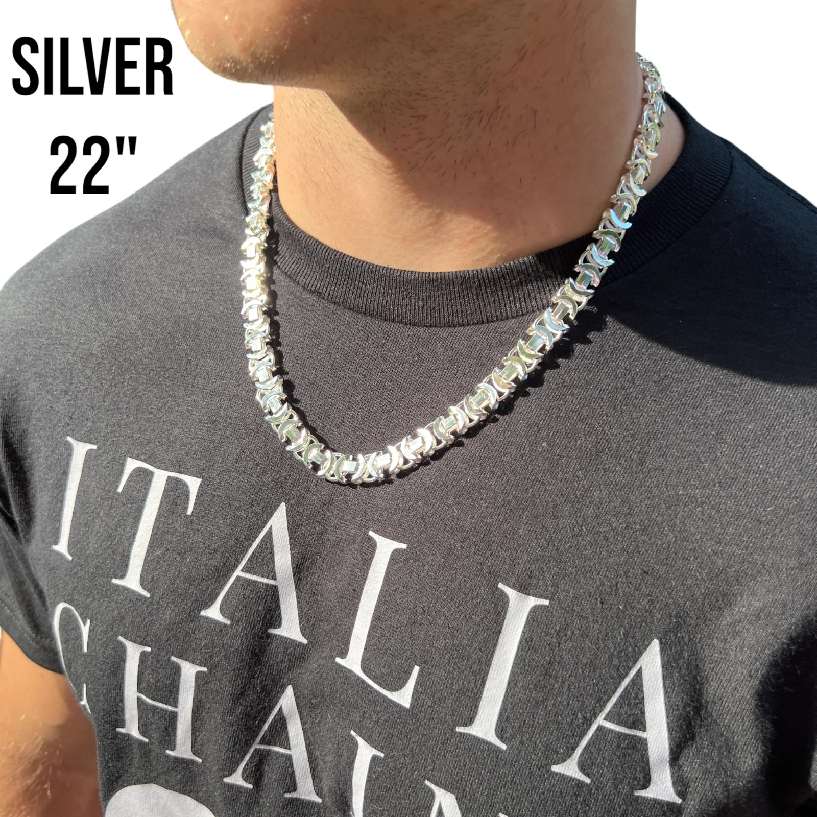 925 Sterling Silver 10mm Flat Byzantine Chain Necklace - Image 10