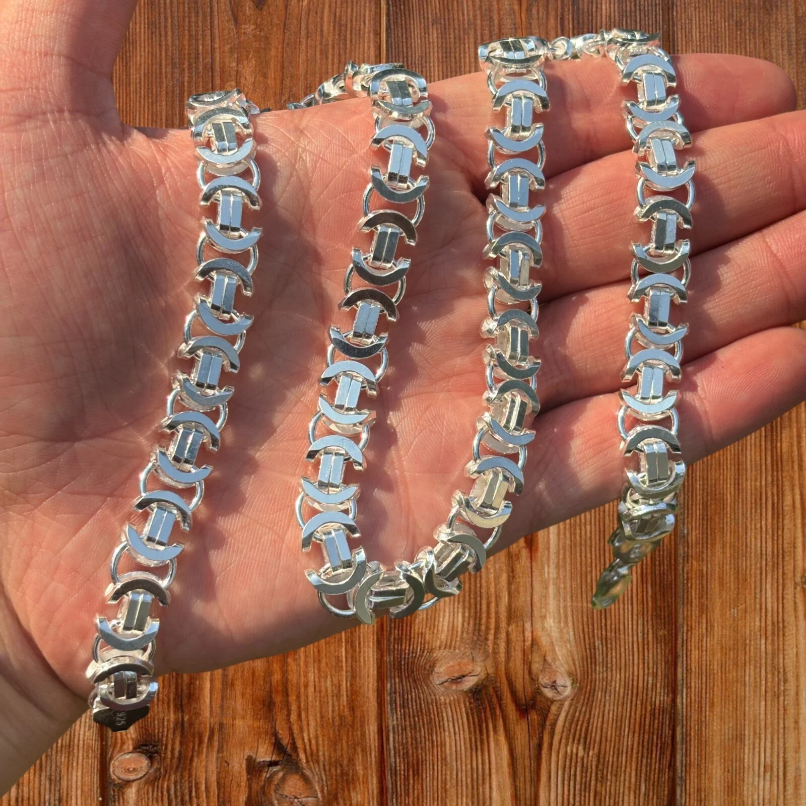 925 Sterling Silver 10mm Flat Byzantine Chain Necklace - Image 3