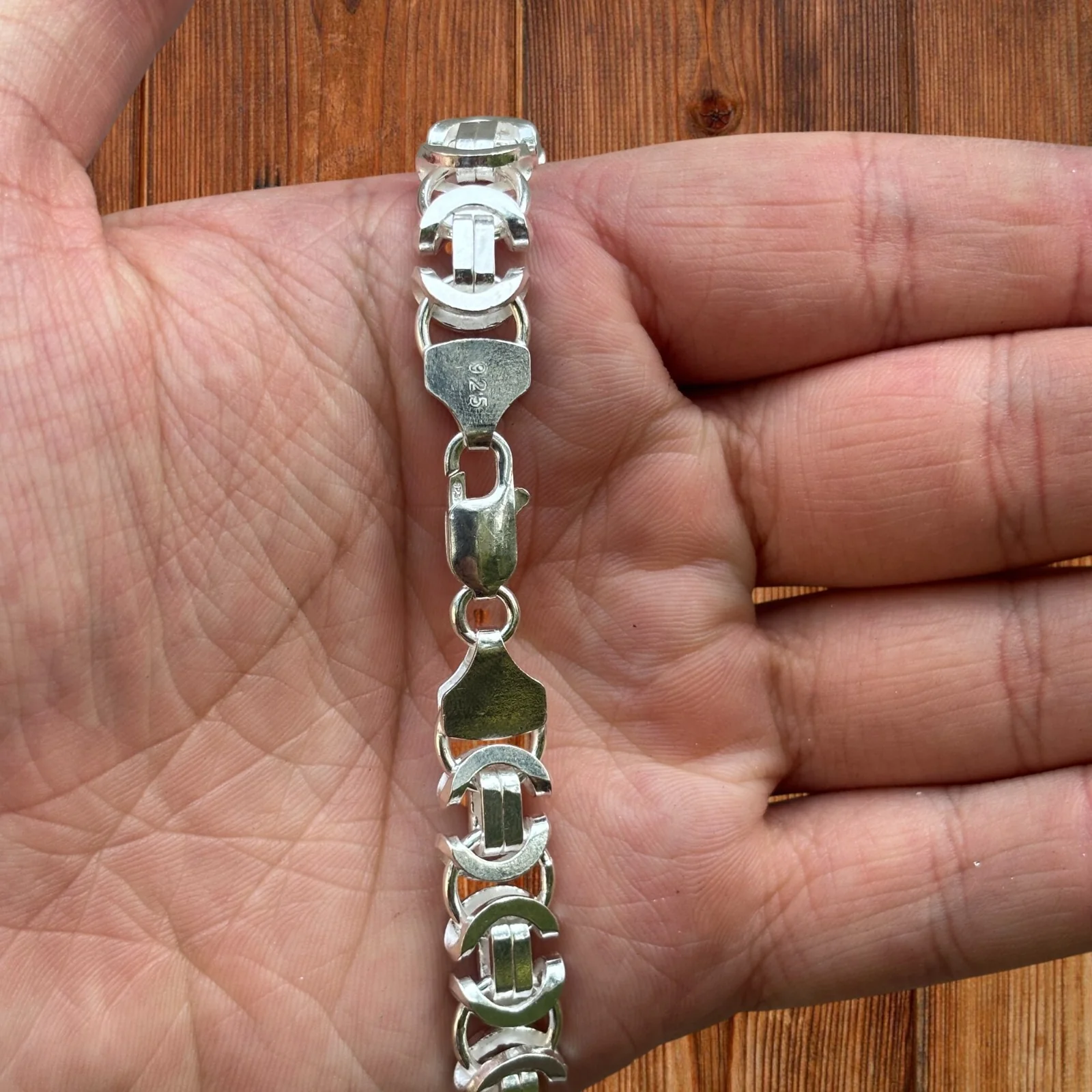 925 Sterling Silver 10mm Flat Byzantine Chain Necklace - Image 4
