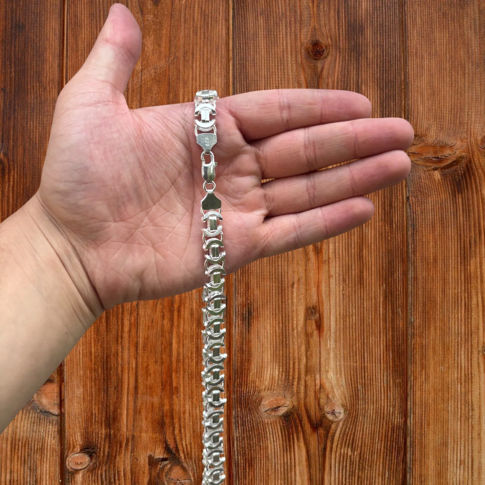 925 Sterling Silver 10mm Flat Byzantine Chain Necklace - Image 5