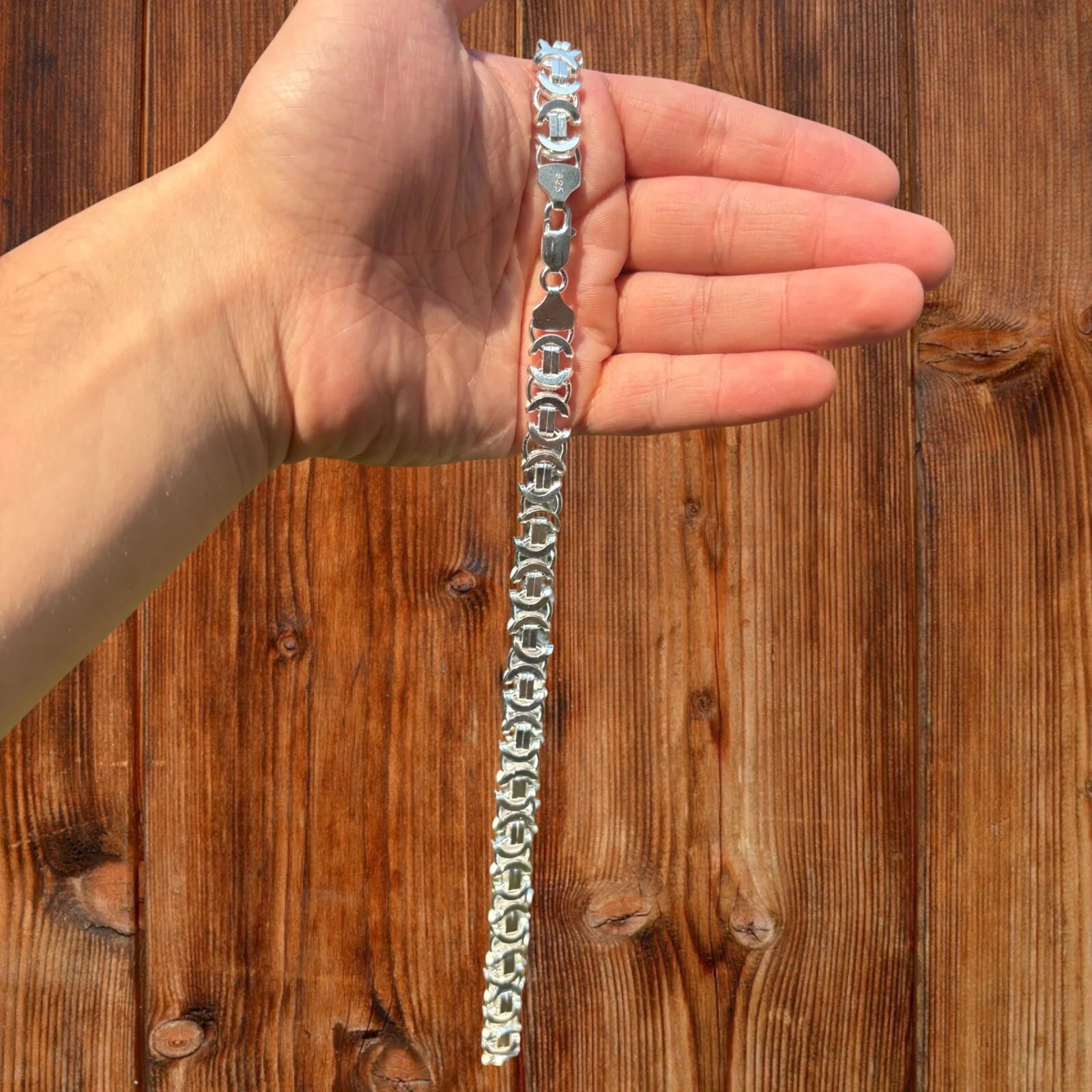 925 Sterling Silver 10mm Flat Byzantine Chain Necklace - Image 6