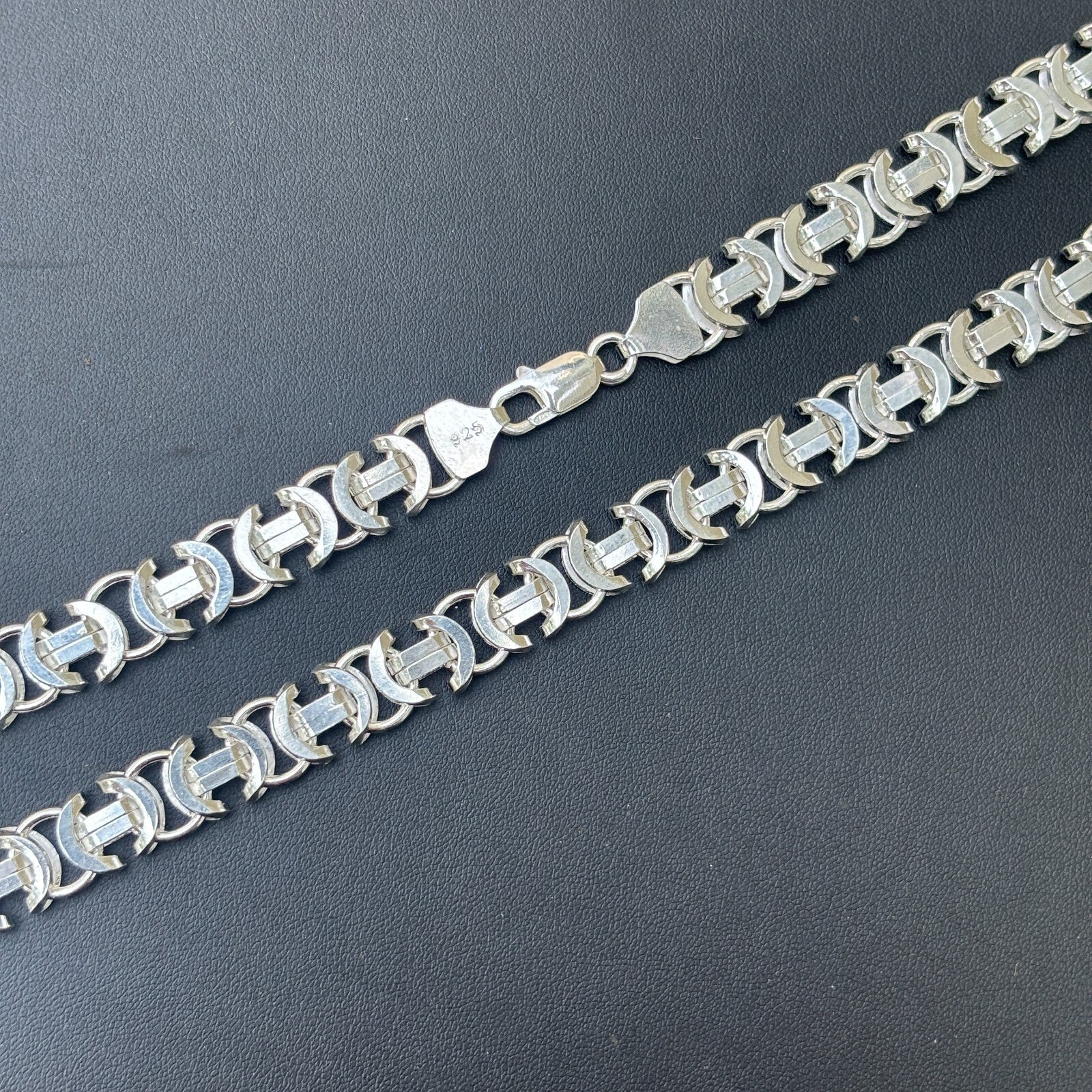 925 Sterling Silver 10mm Flat Byzantine Chain Necklace - Image 7