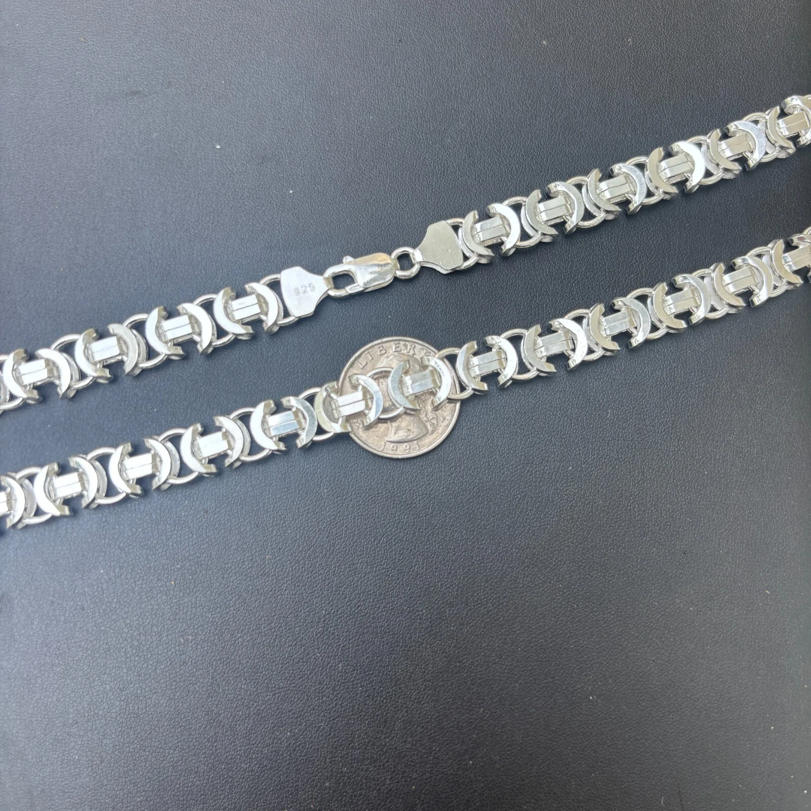 925 Sterling Silver 10mm Flat Byzantine Chain Necklace - Image 8