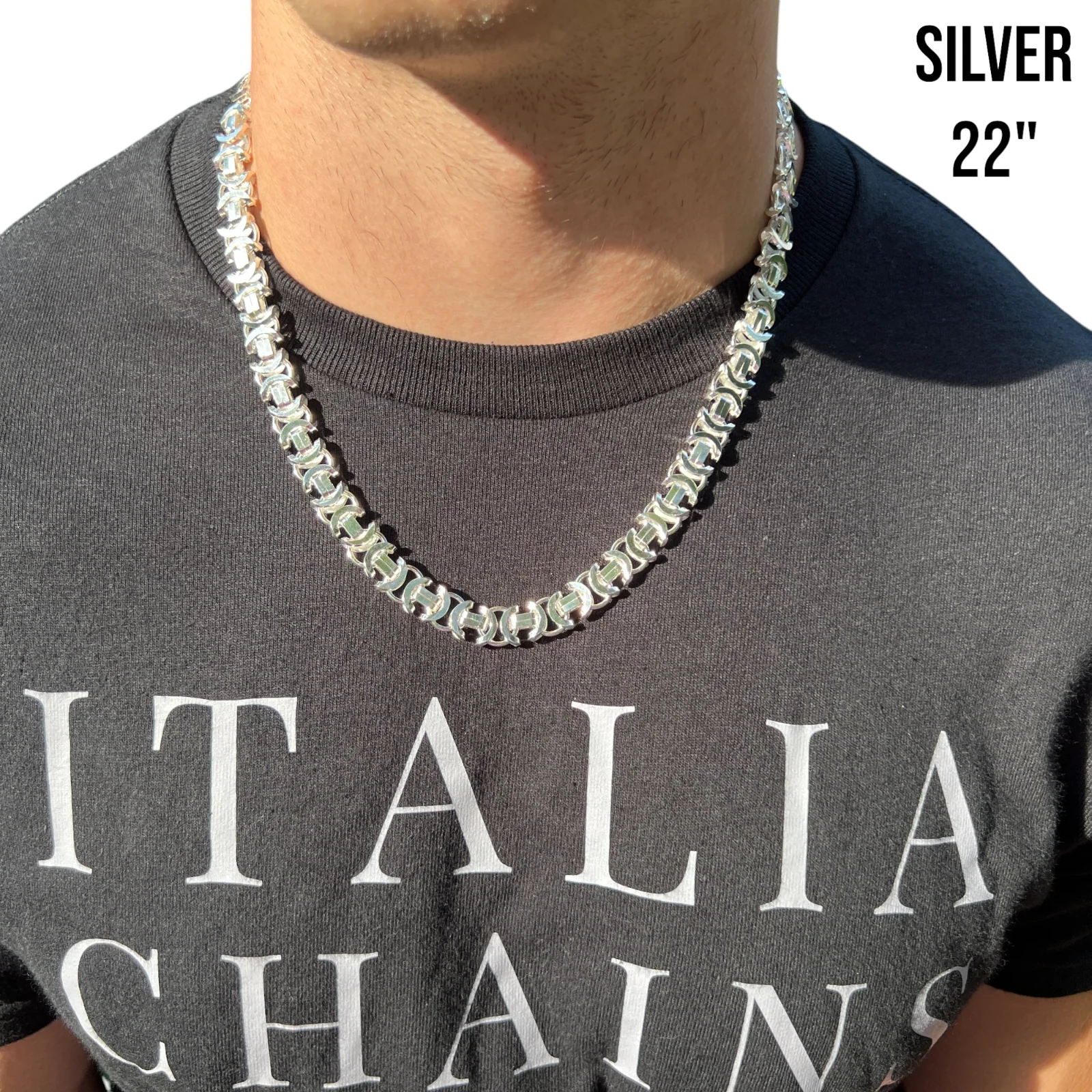 925 Sterling Silver 10mm Flat Byzantine Chain Necklace - Image 9