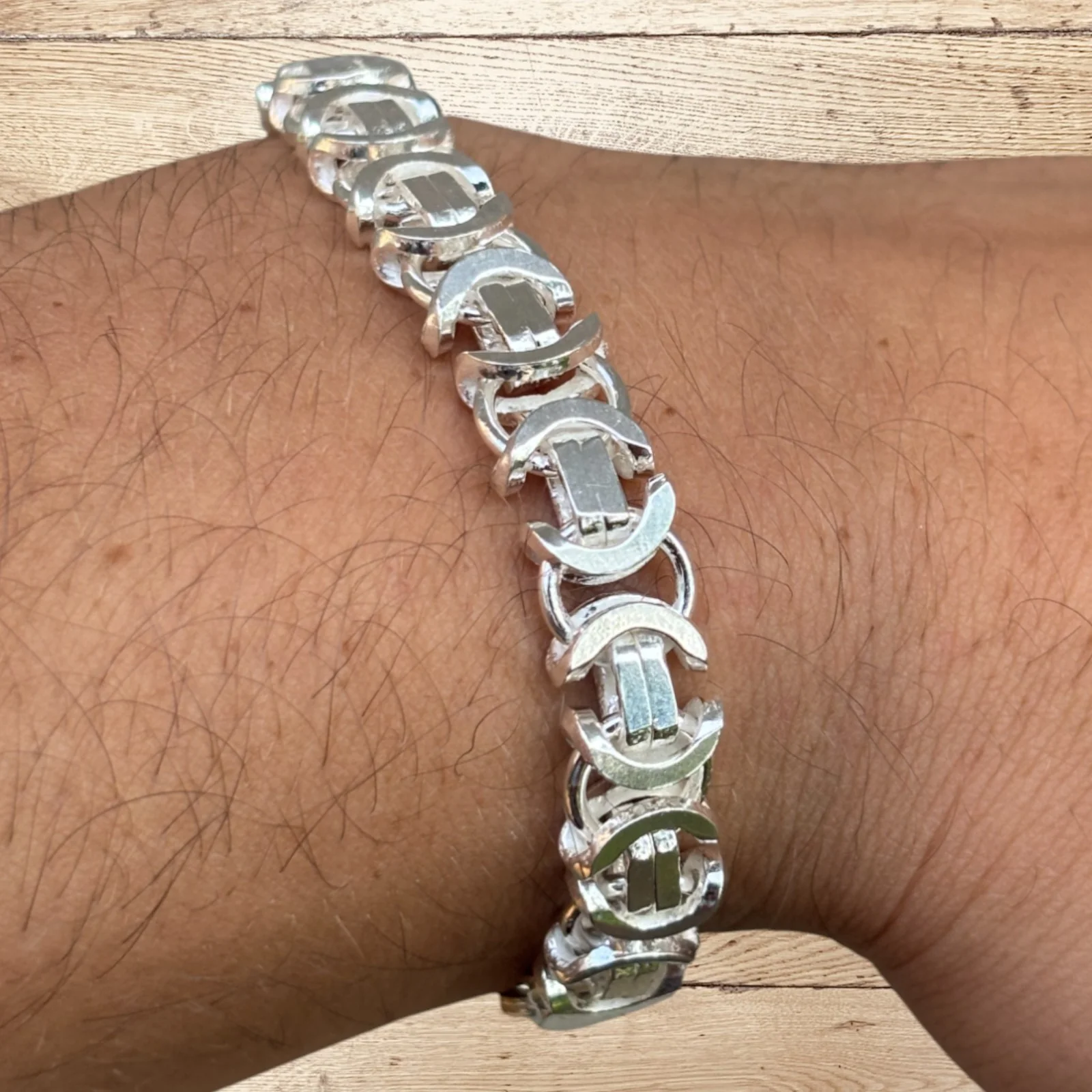 925 Sterling Silver 10mm Flat Byzantine Bracelet - Image 10
