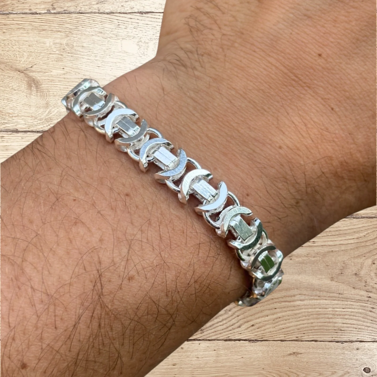 925 Sterling Silver 10mm Flat Byzantine Bracelet - Image 11