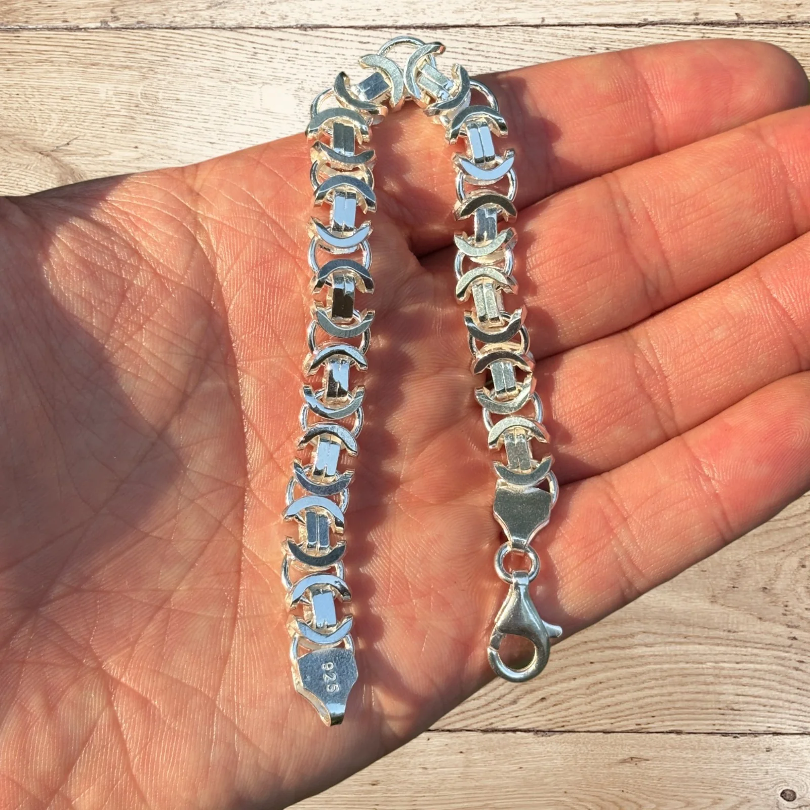 925 Sterling Silver 10mm Flat Byzantine Bracelet - Image 12