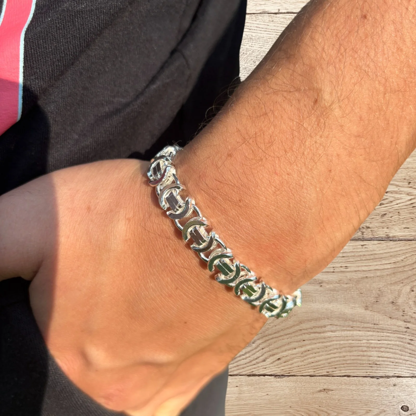 925 Sterling Silver 10mm Flat Byzantine Bracelet - Image 13
