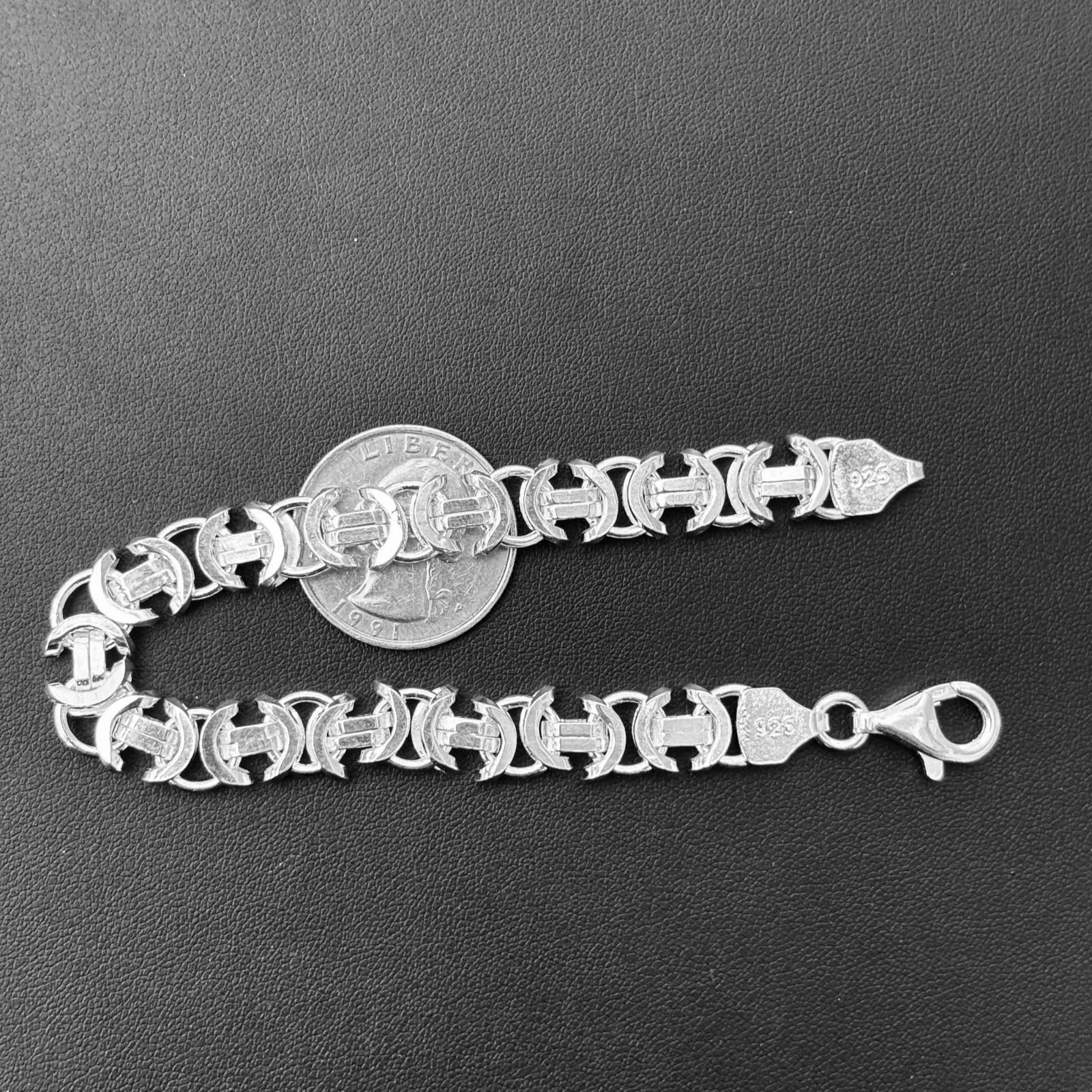 925 Sterling Silver 10mm Flat Byzantine Bracelet - Image 14