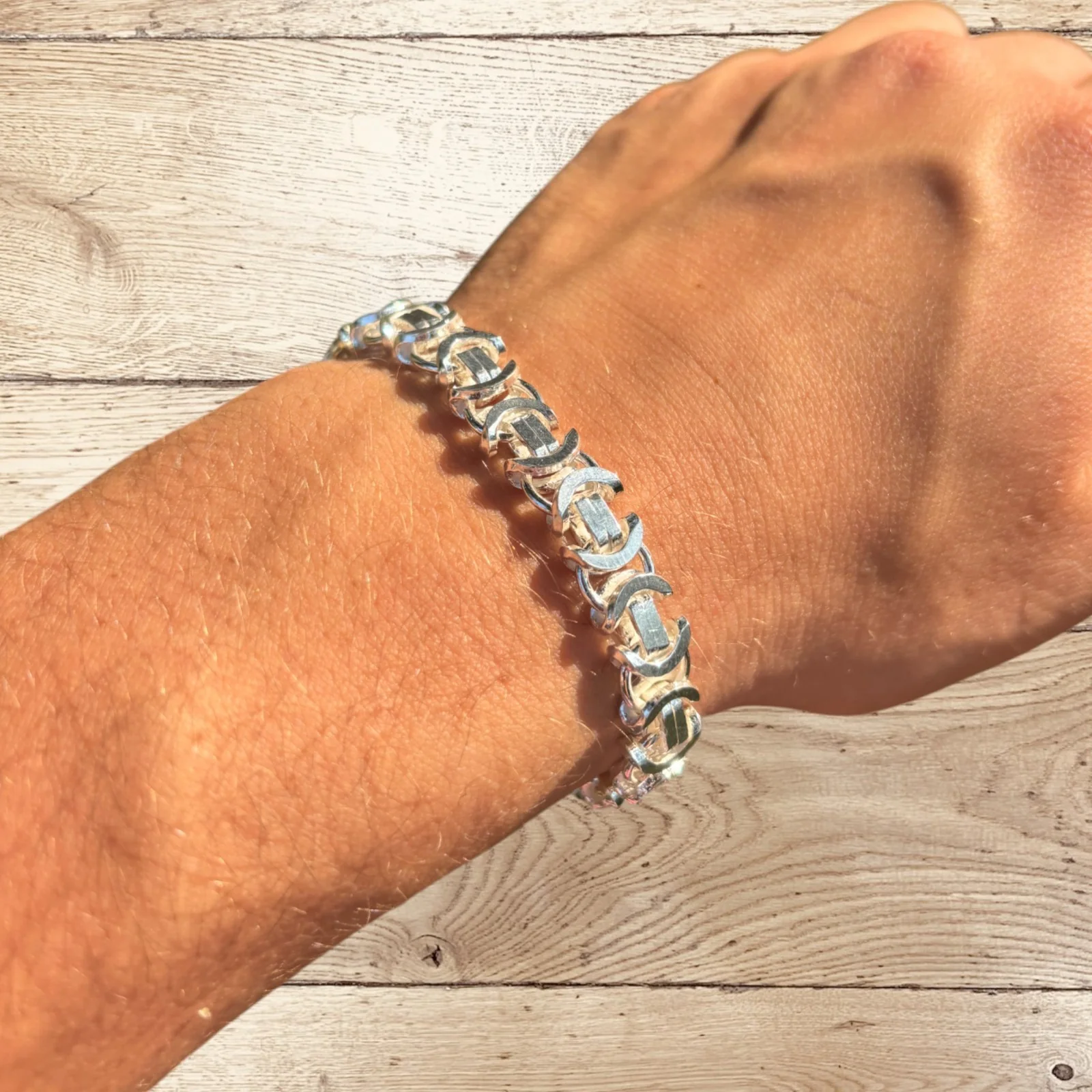 925 Sterling Silver 10mm Flat Byzantine Bracelet - Image 5