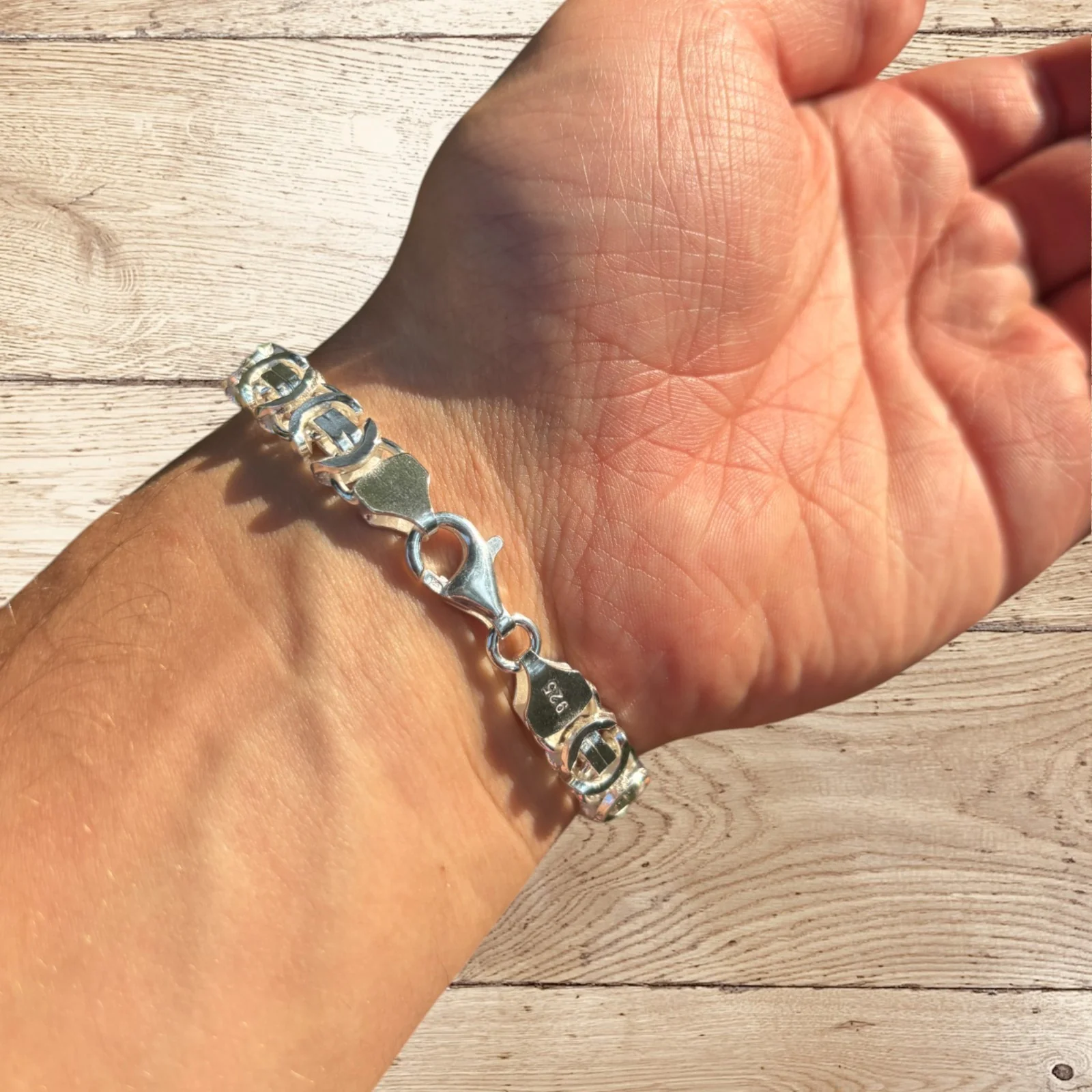 925 Sterling Silver 10mm Flat Byzantine Bracelet - Image 6