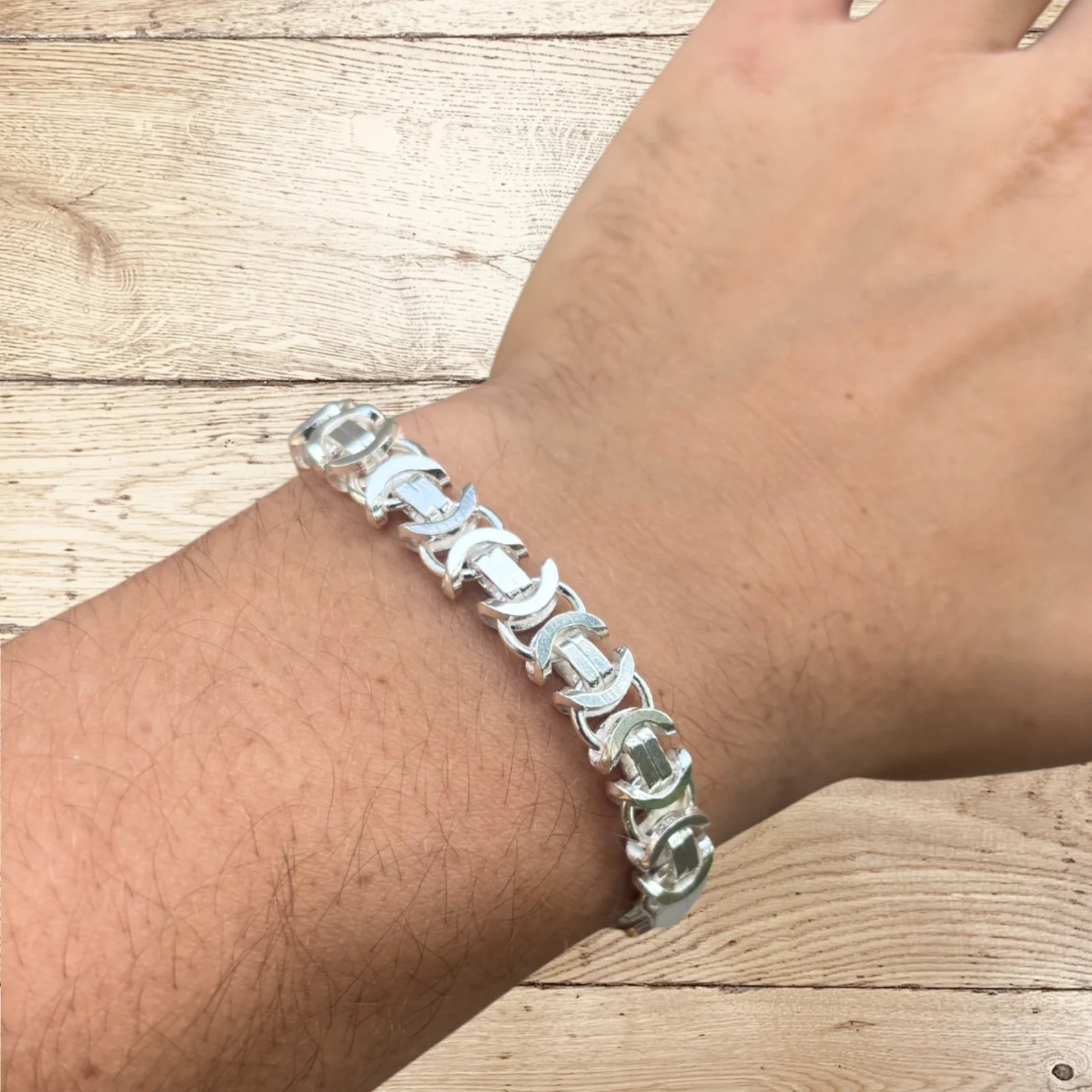 925 Sterling Silver 10mm Flat Byzantine Bracelet - Image 7