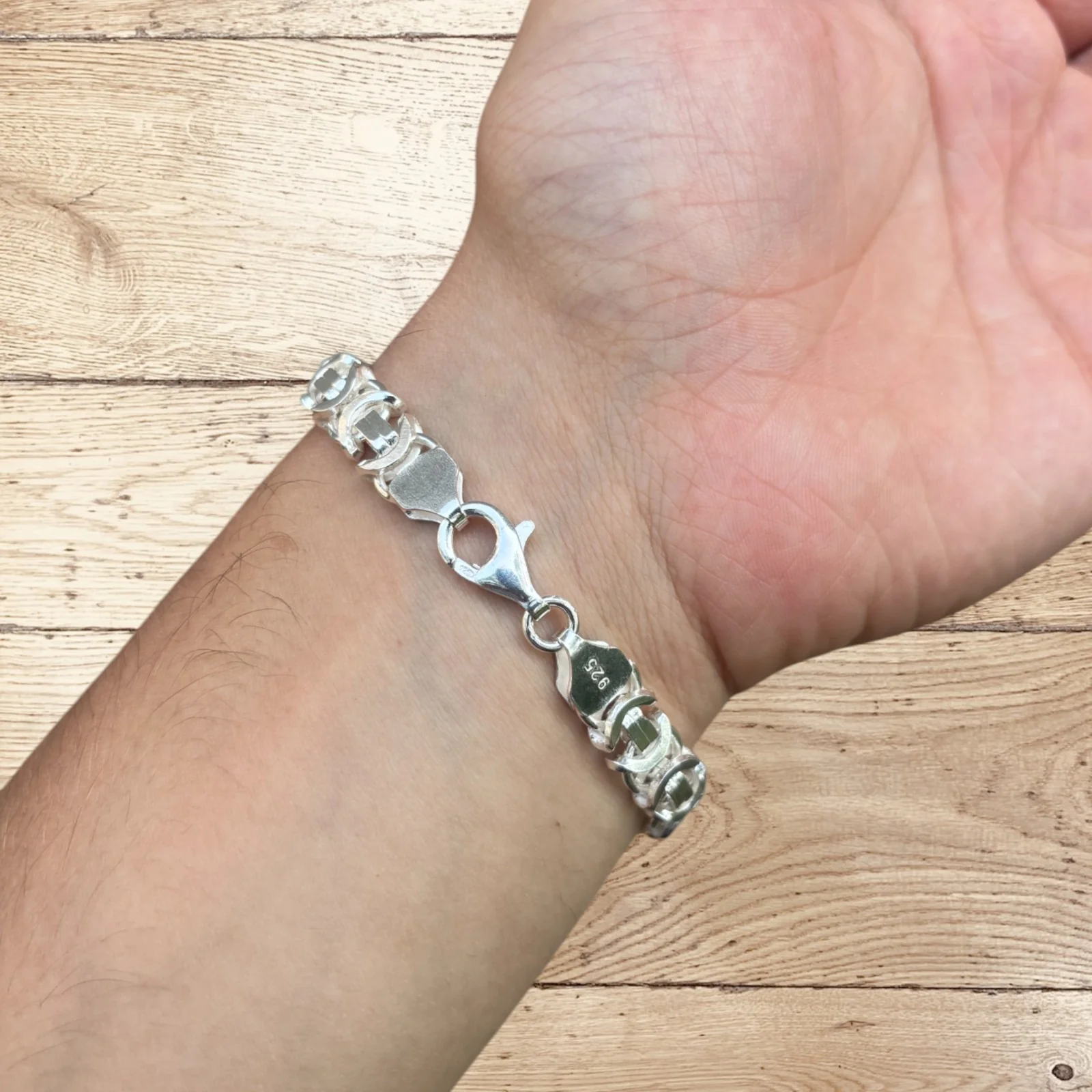 925 Sterling Silver 10mm Flat Byzantine Bracelet - Image 8