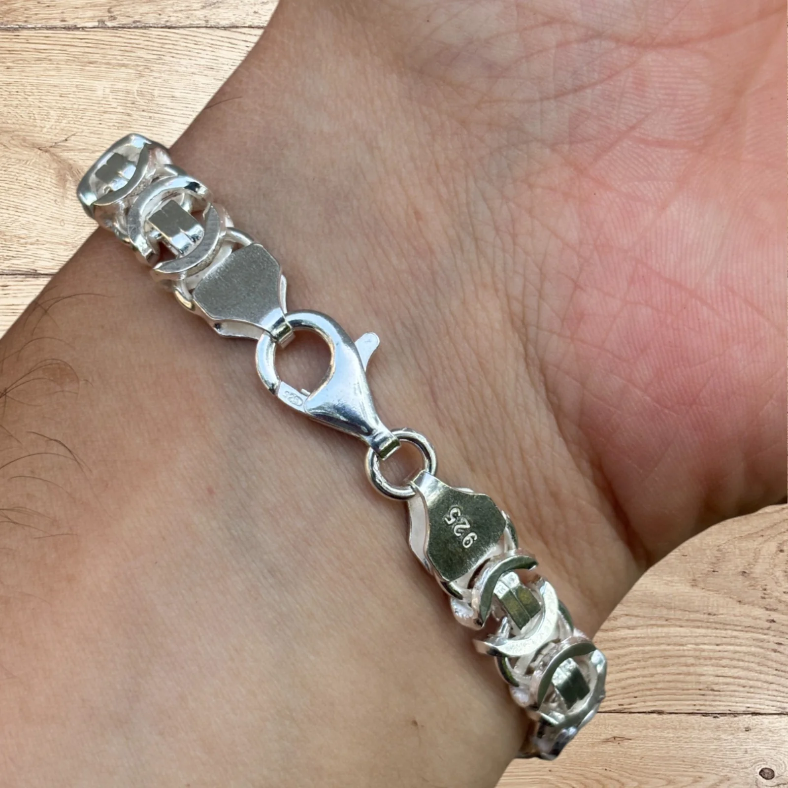 925 Sterling Silver 10mm Flat Byzantine Bracelet - Image 9