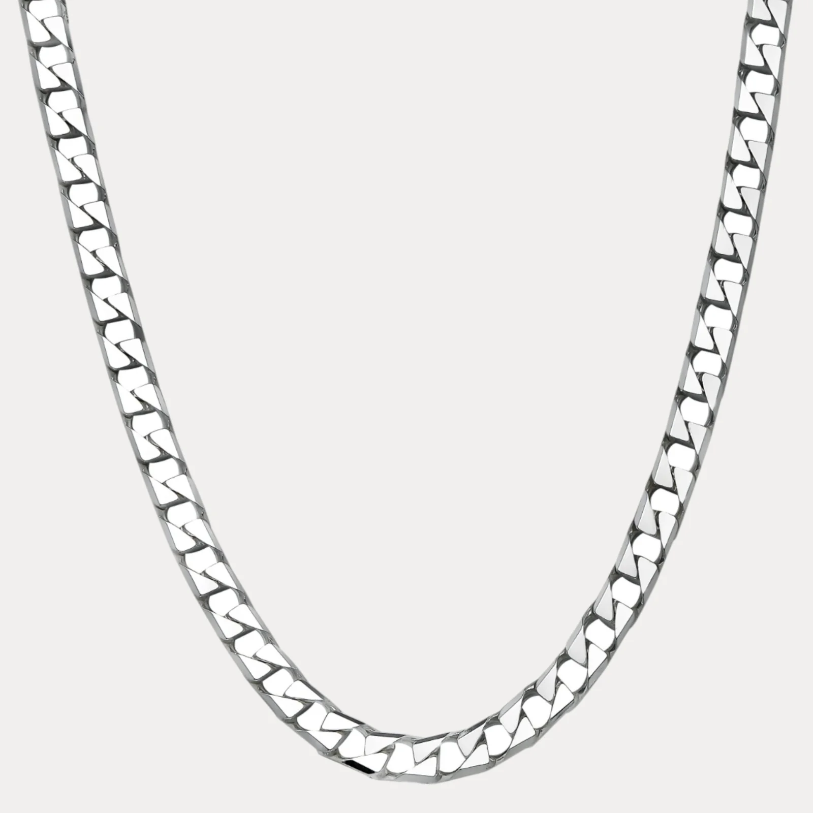 925 Sterling Silver 10mm Square Curb Chain Necklace