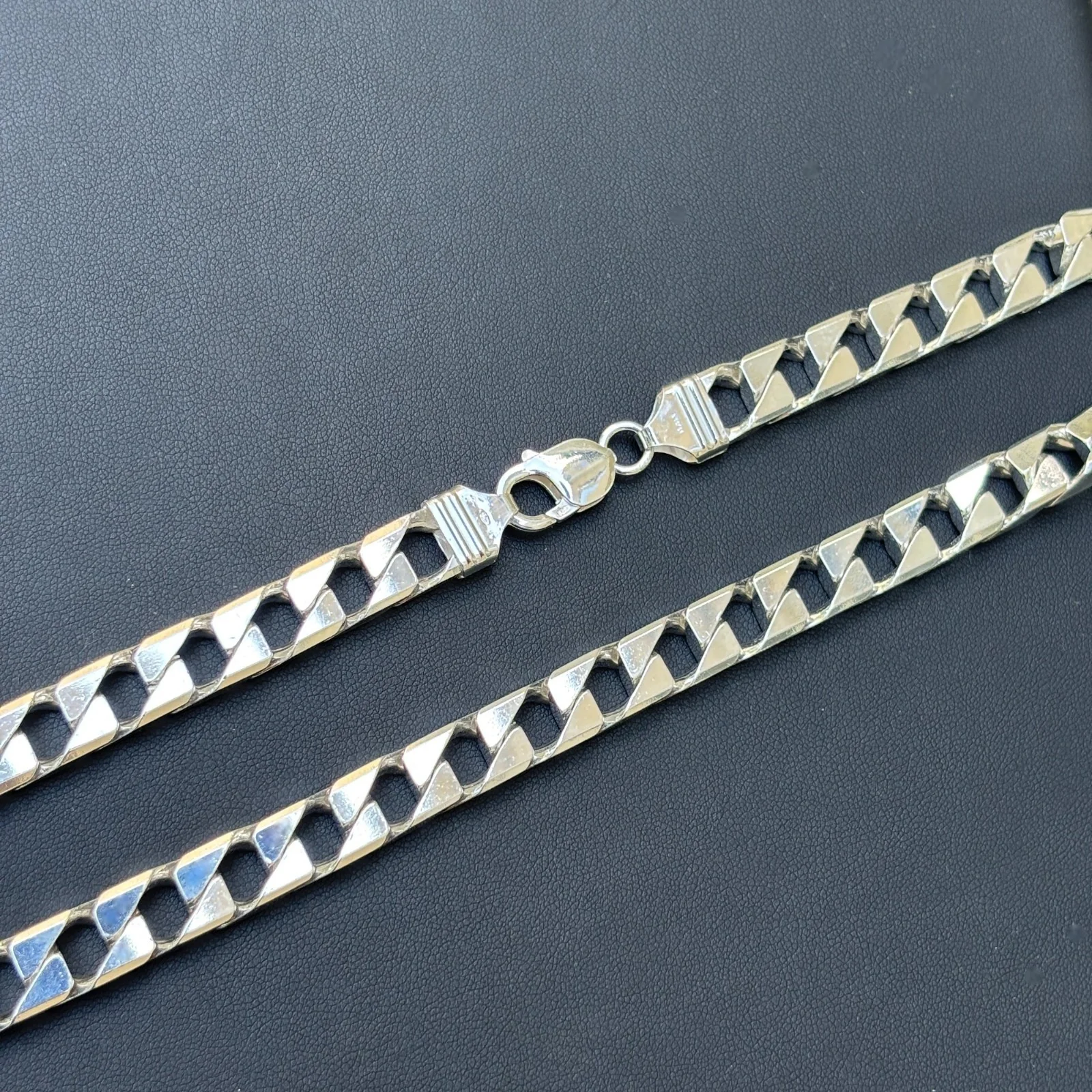925 Sterling Silver 10mm Square Curb Chain Necklace - Image 2