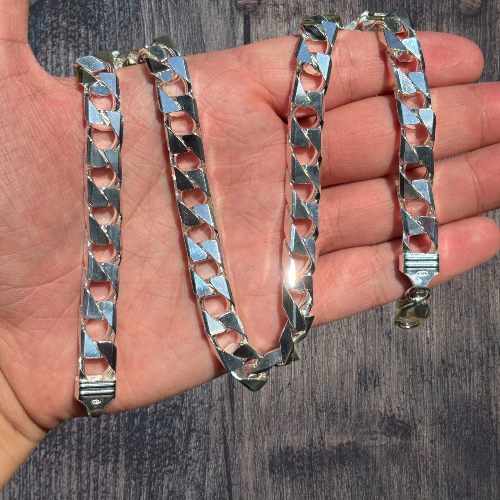 925 Sterling Silver 10mm Square Curb Chain Necklace - Image 3