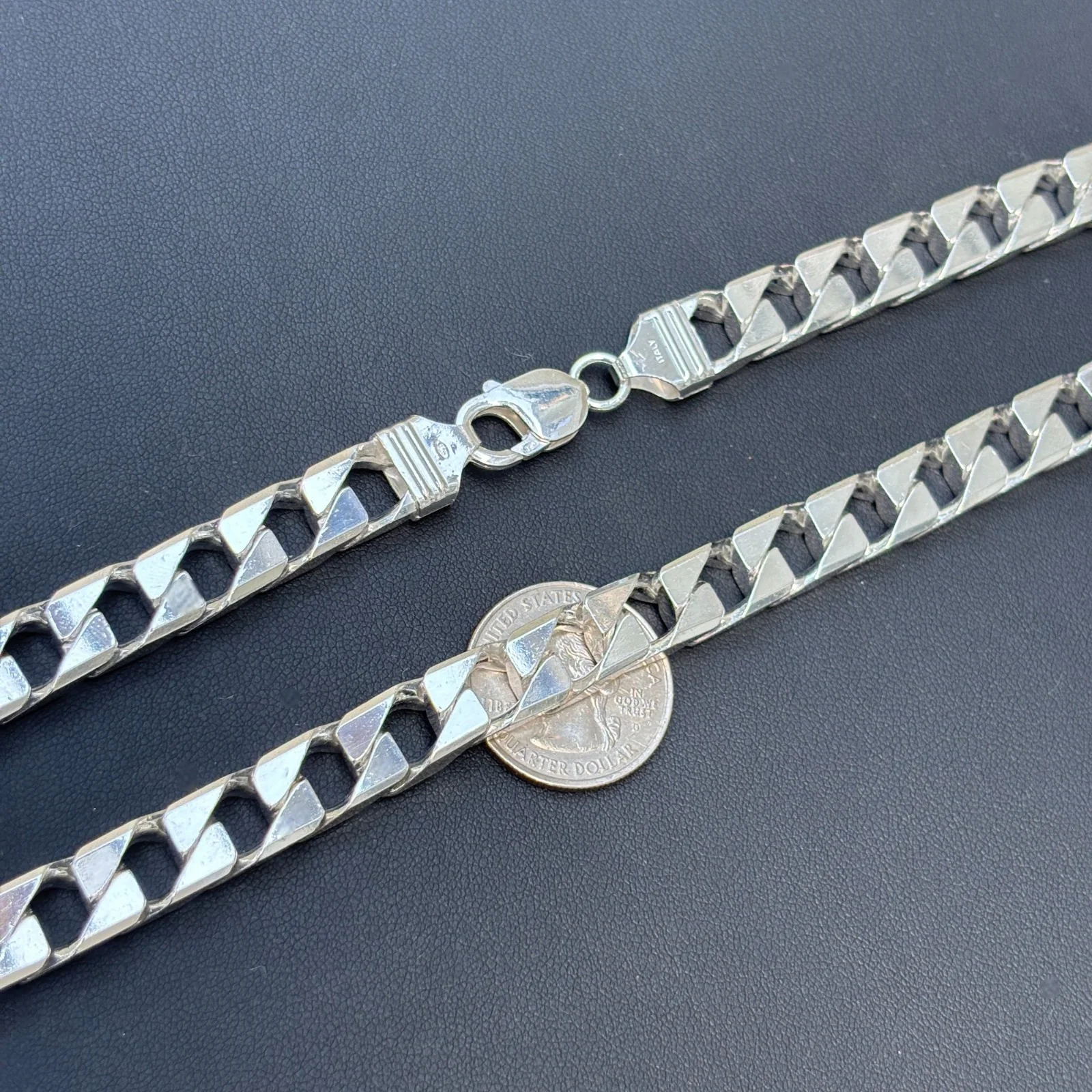 925 Sterling Silver 10mm Square Curb Chain Necklace - Image 9
