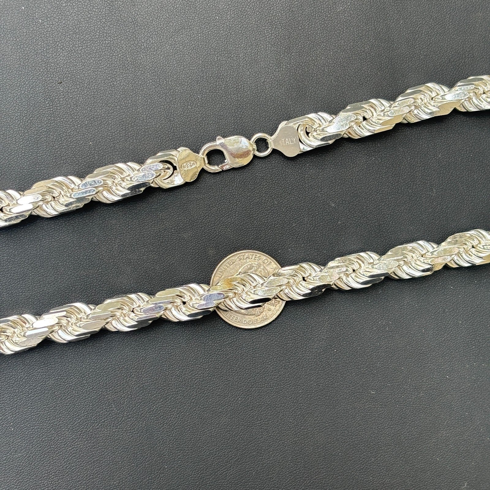 925 Sterling Silver 11mm Diamond Cut Rope Chain Necklace - Image 10