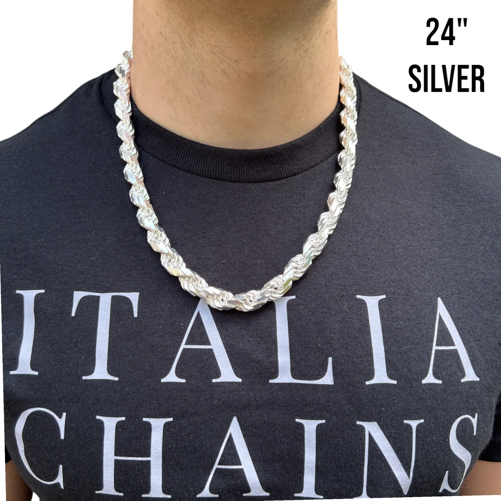 925 Sterling Silver 11mm Diamond Cut Rope Chain Necklace - Image 11