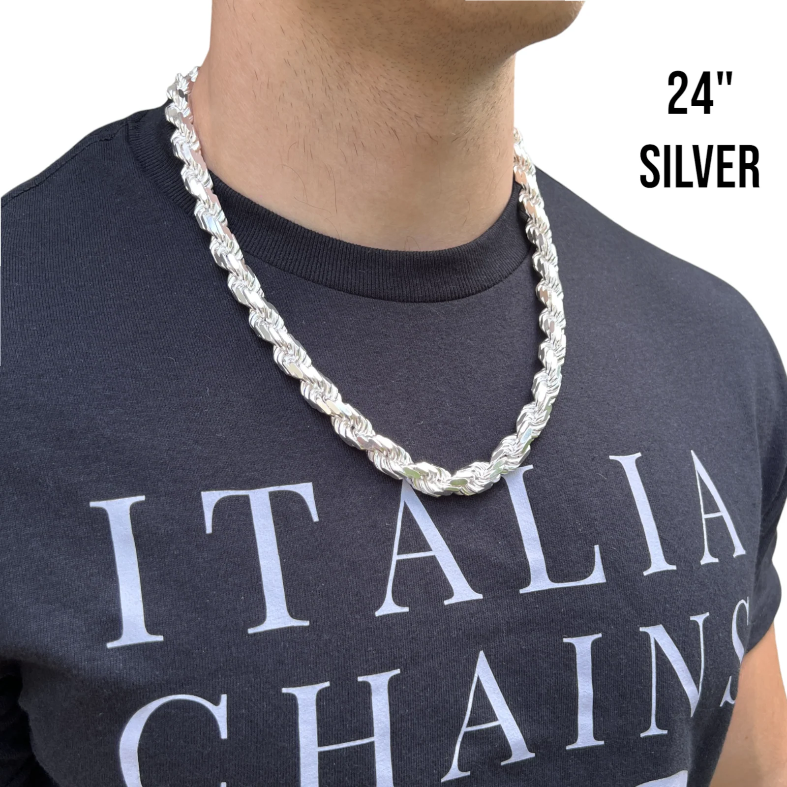 925 Sterling Silver 11mm Diamond Cut Rope Chain Necklace - Image 12
