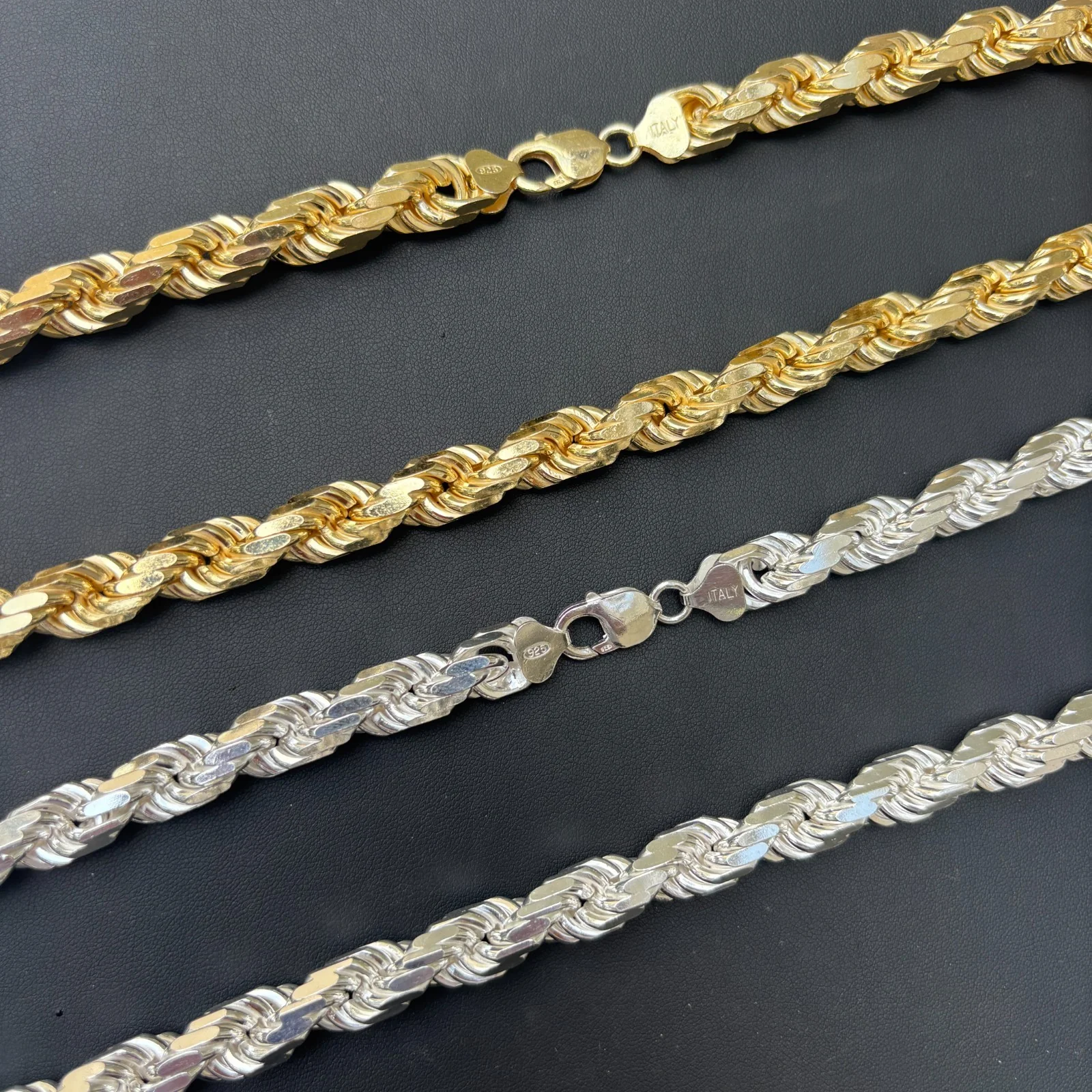 925 Sterling Silver 11mm Diamond Cut Rope Chain Necklace - Image 3