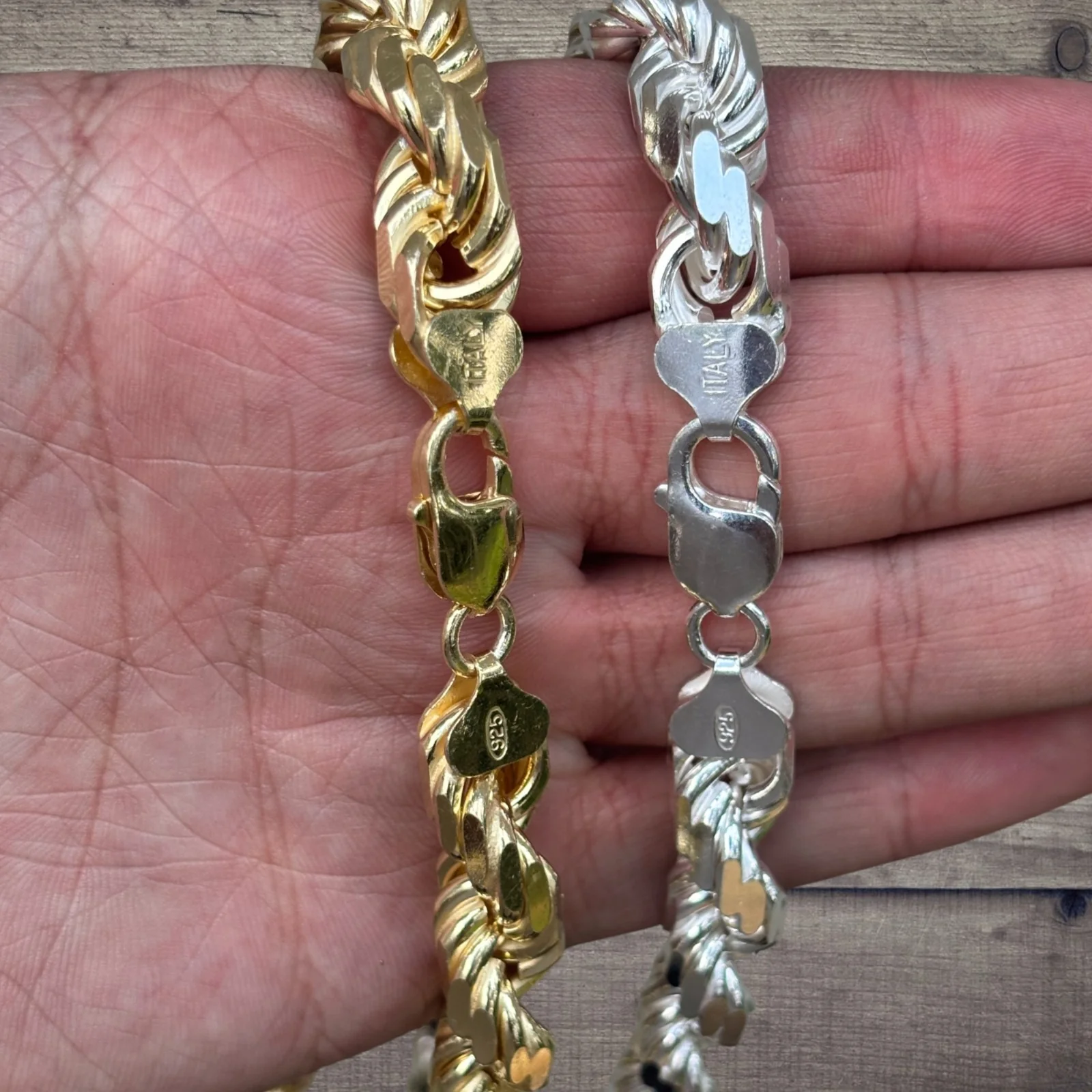 925 Sterling Silver 11mm Diamond Cut Rope Chain Necklace - Image 8