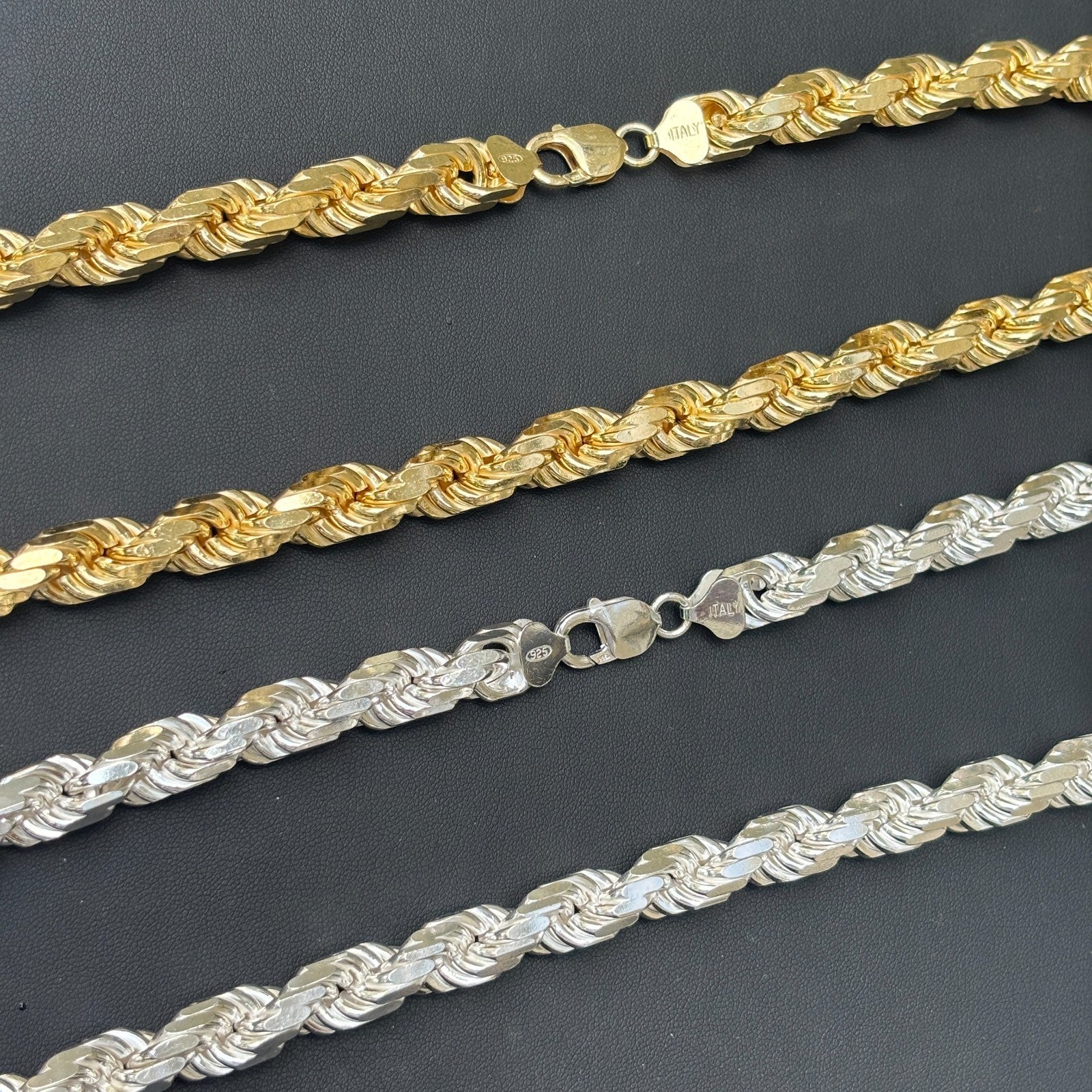 925 Sterling Silver 11mm Diamond Cut Rope Chain Necklace - Image 9