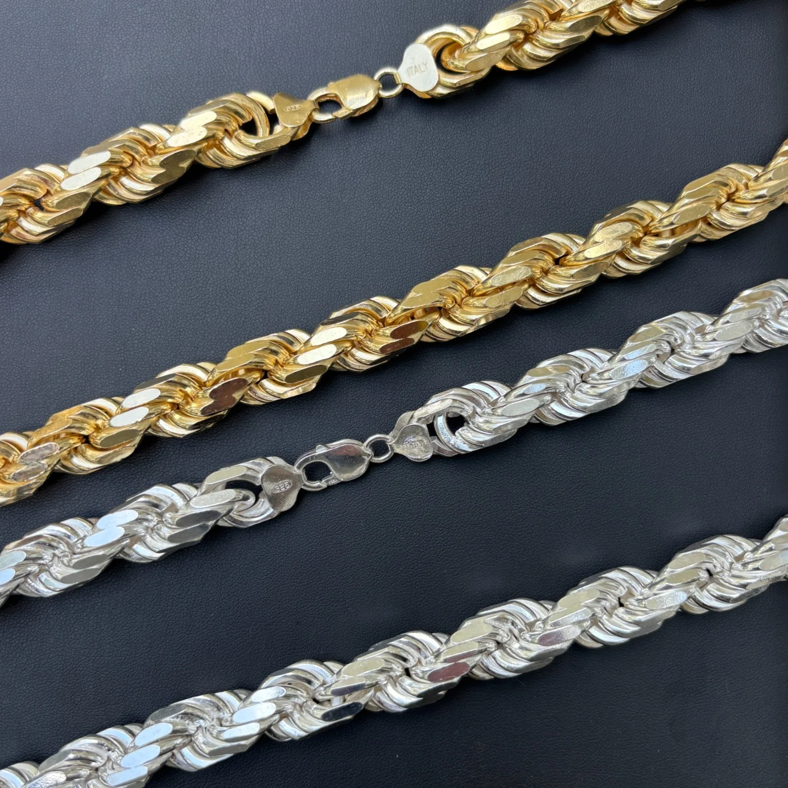 925 Sterling Silver 12.5mm Diamond Cut Rope Chain Necklace - Image 10