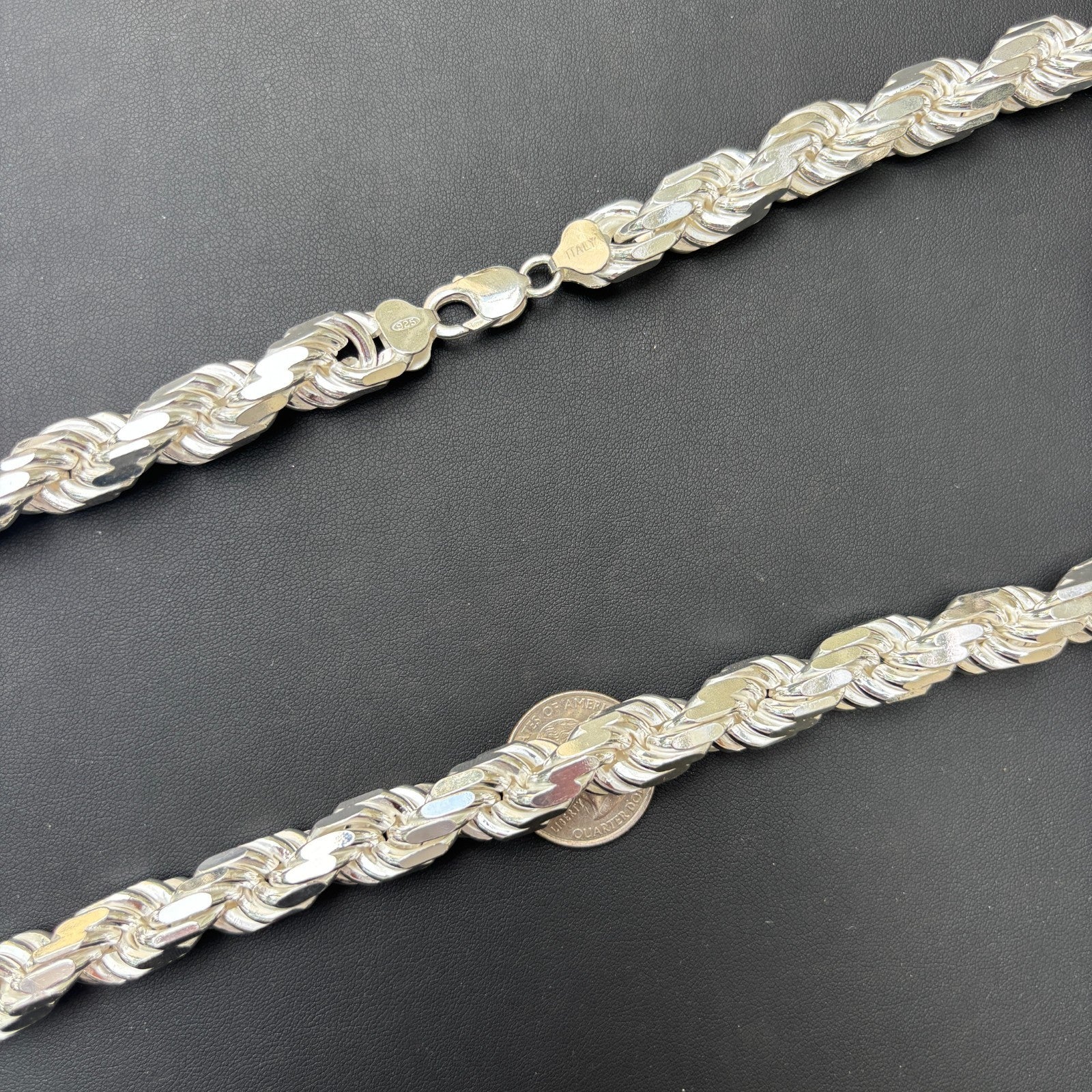 925 Sterling Silver 12.5mm Diamond Cut Rope Chain Necklace - Image 11